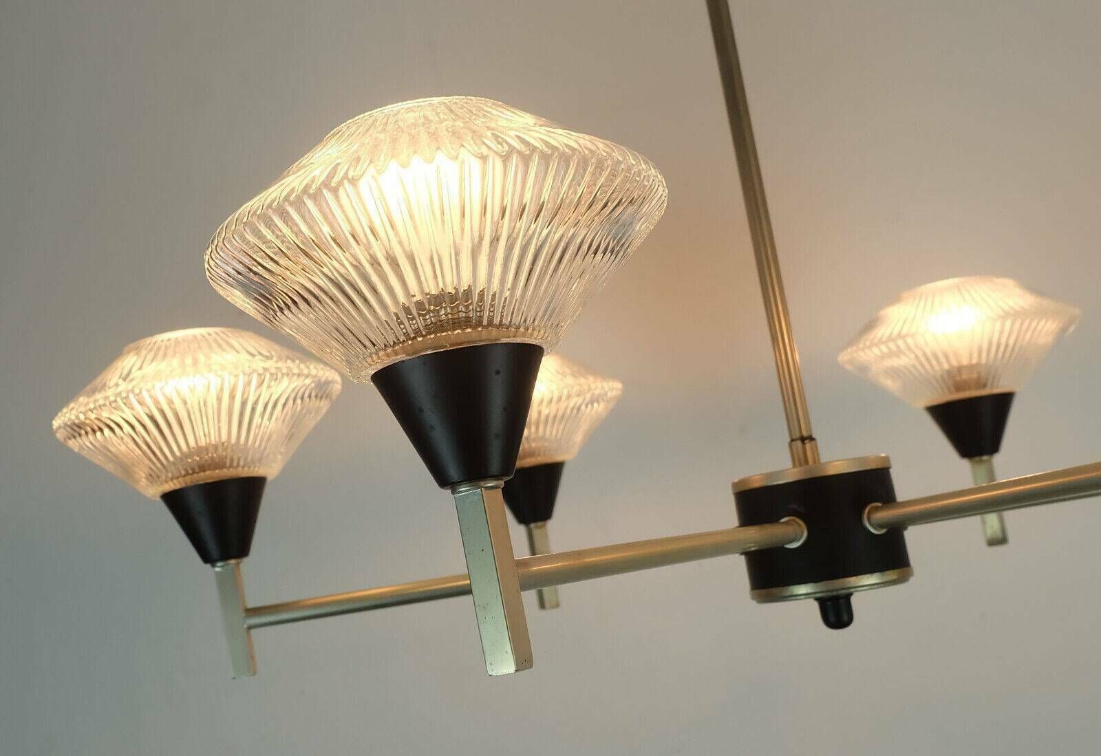 6 Light Chandelier In Glass, Aluminum And Metal, Early 1960s photo buy