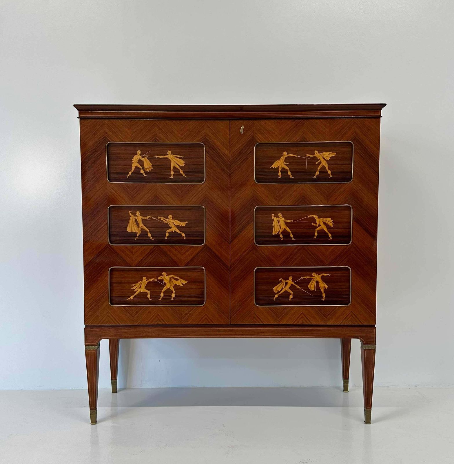 Italian Art Deco Teak And Inlays Bar Cabinet By Paolo Buffa, 1950s photo furniture