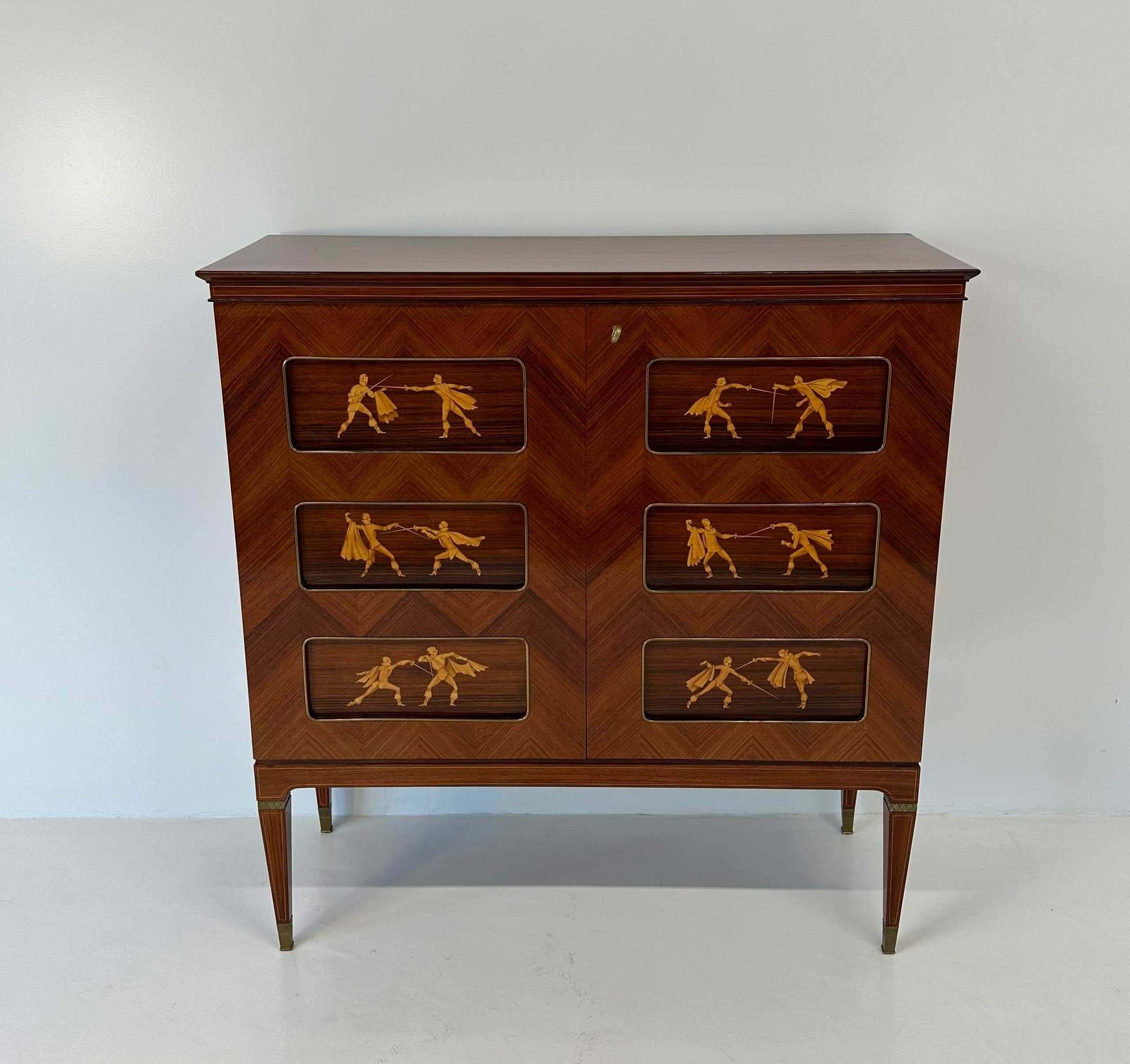 Italian Art Deco Teak And Inlays Bar Cabinet By Paolo Buffa, 1950s photo Furniture