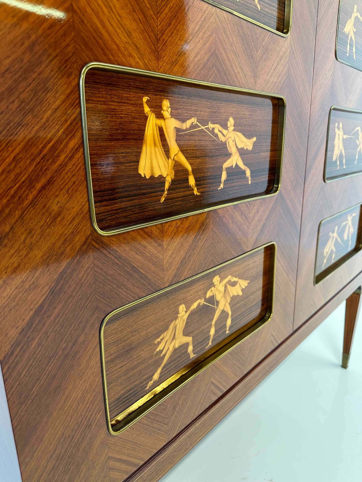 photo for sale Italian Art Deco Teak And Inlays Bar Cabinet By Paolo Buffa, 1950s