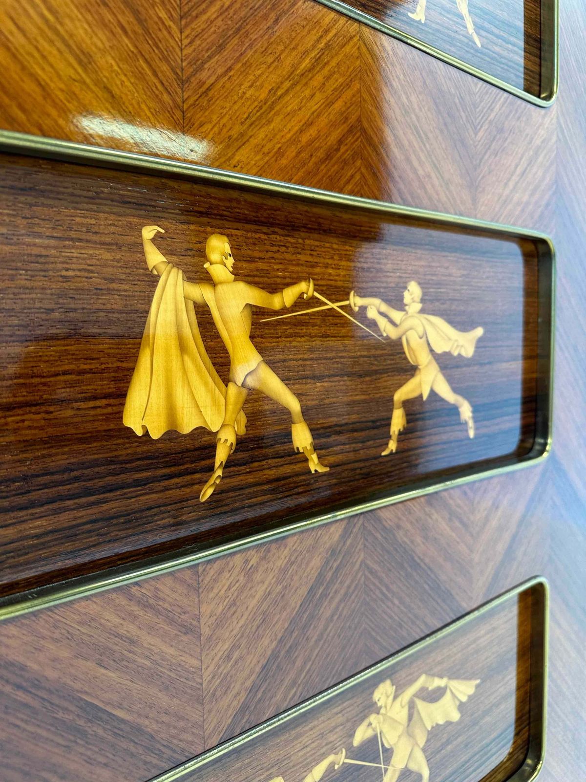 Furniture Italian Art Deco Teak And Inlays Bar Cabinet By Paolo Buffa, 1950s photo