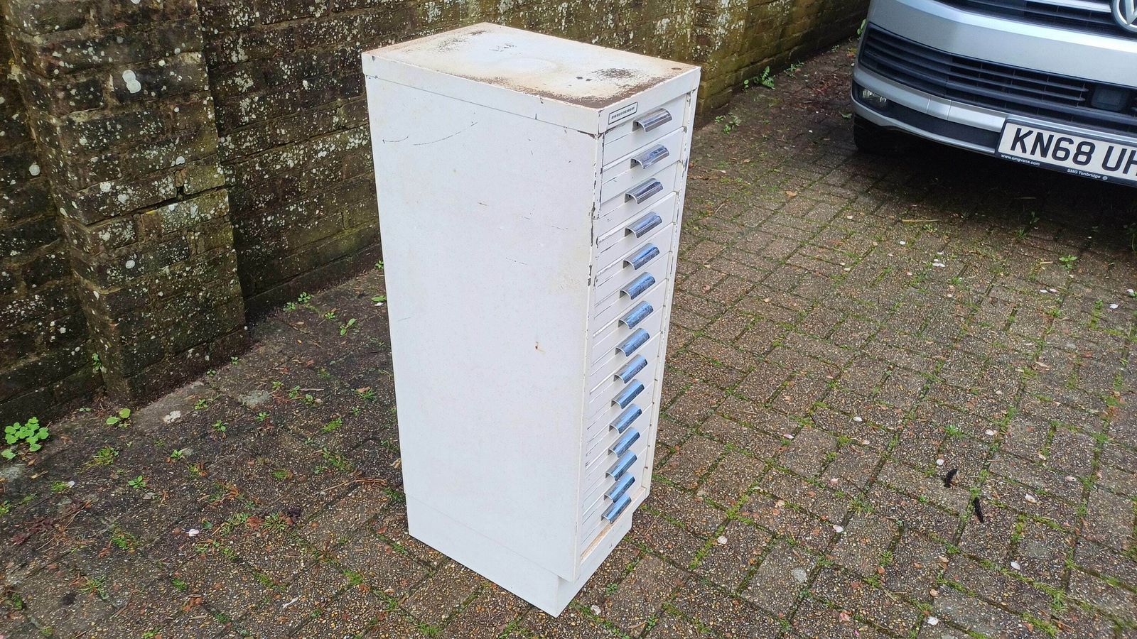 Fantastic Vintage Retro 80s White Metal Filing Drawers Tools Office Artisan Storage photo for sale