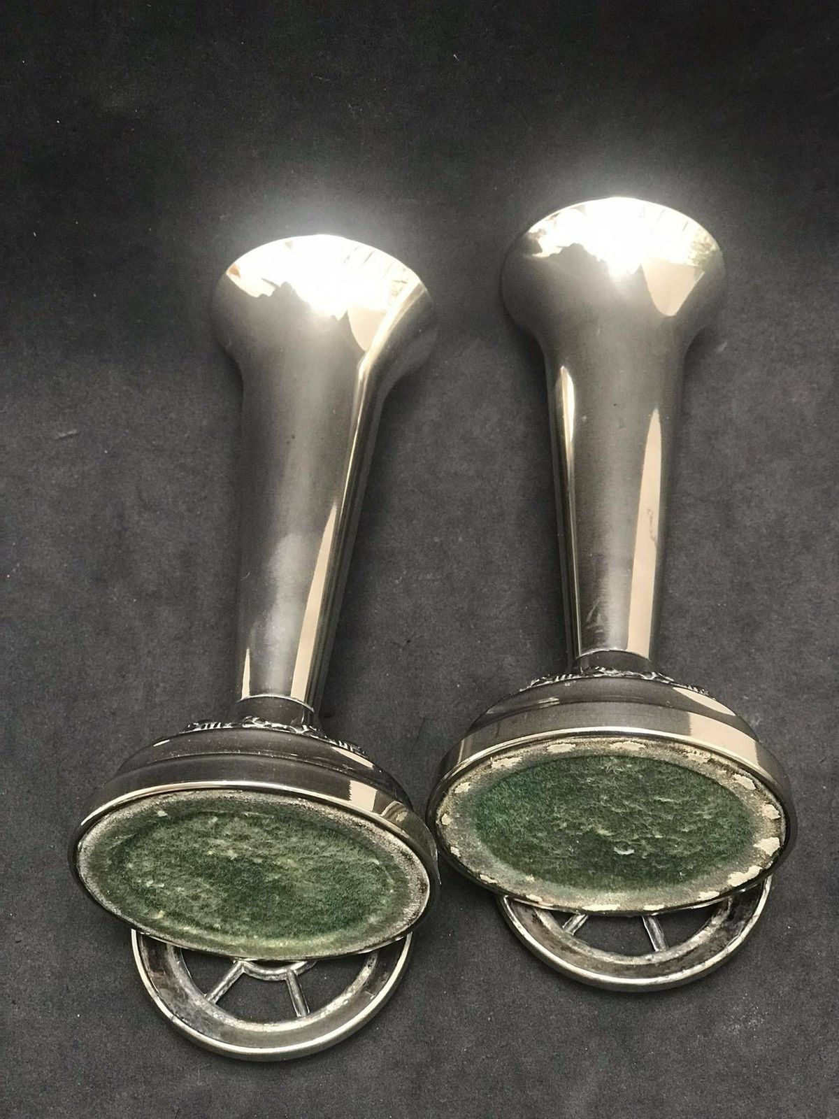 Pair Silver Plated Bud Fluted Vases English Soliflor, Trumpet Vases One Flower Gift For Her Hostess Gift Posy Holder photo buy