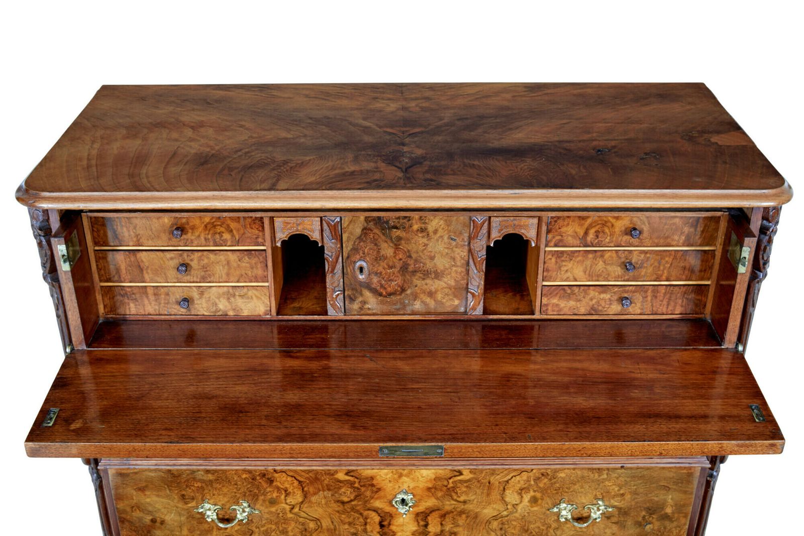 19th Century Burr Walnut Secretaire Chest Of Drawers photo for sale