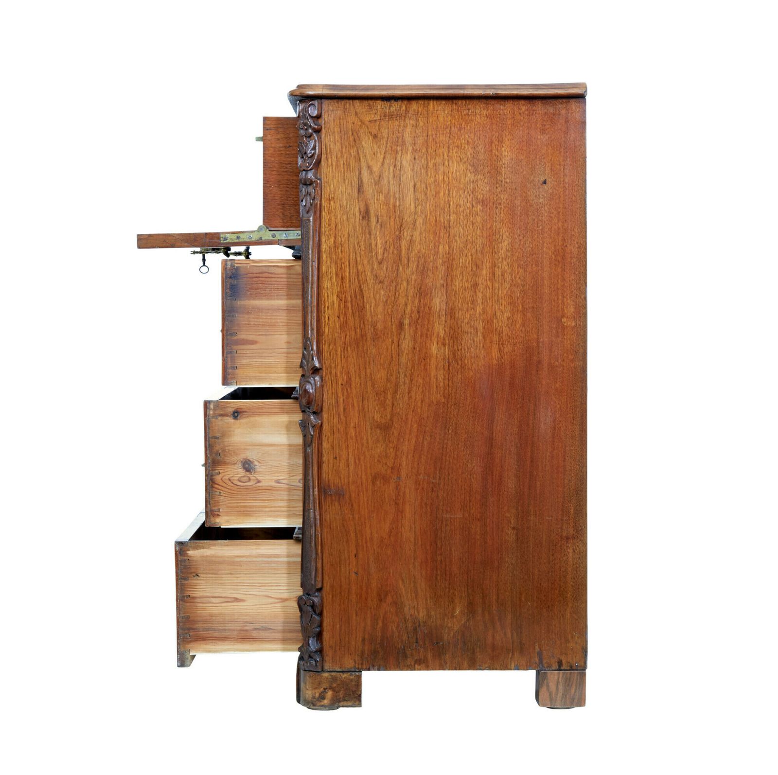 19th Century Burr Walnut Secretaire Chest Of Drawers photo vintage