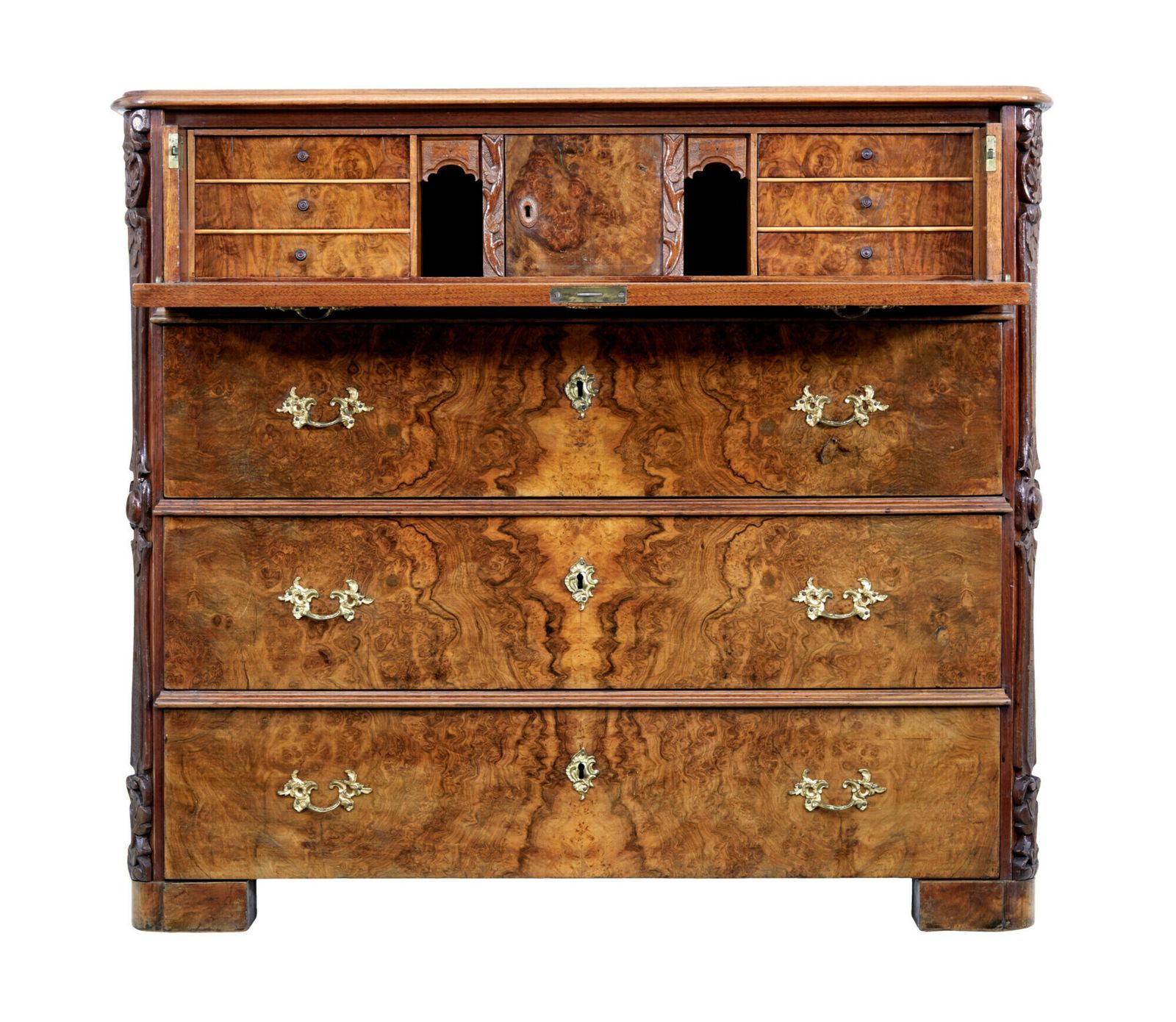 photo for sale 19th Century Burr Walnut Secretaire Chest Of Drawers