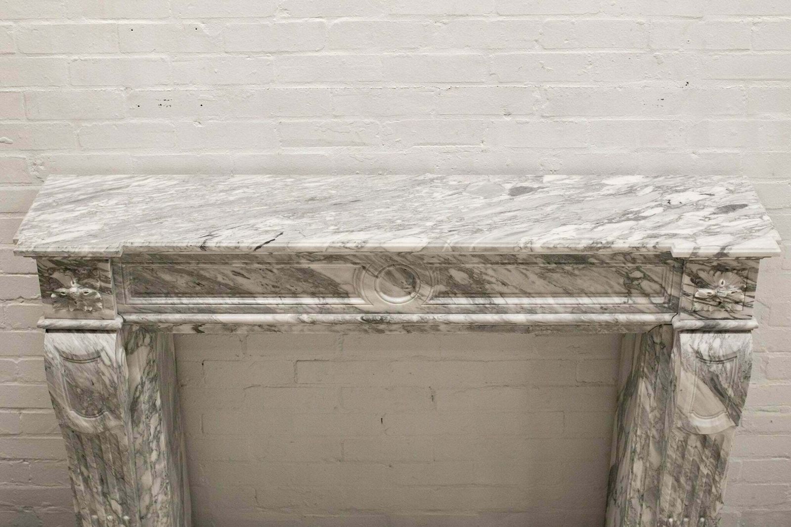 photo buy Louis XVI Style Italian Arabescato Marble Fireplace