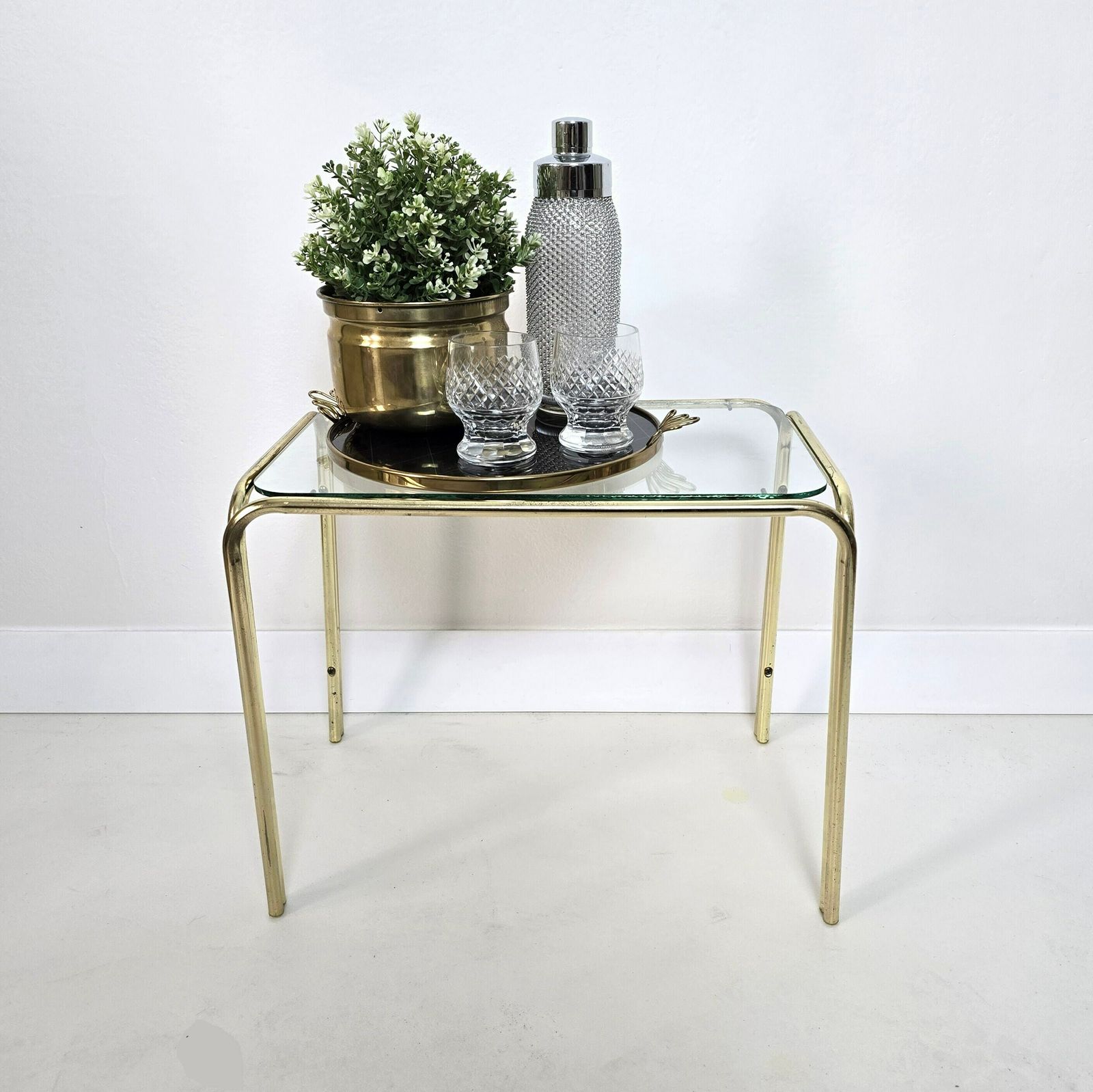 Vintage Mid Century Modern Brass And Clear Glass Table
