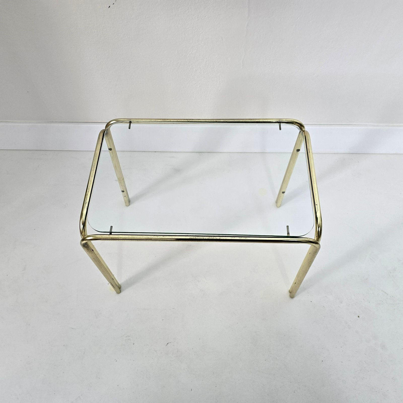 Vintage Mid Century Modern Brass And Clear Glass Table photo for sale