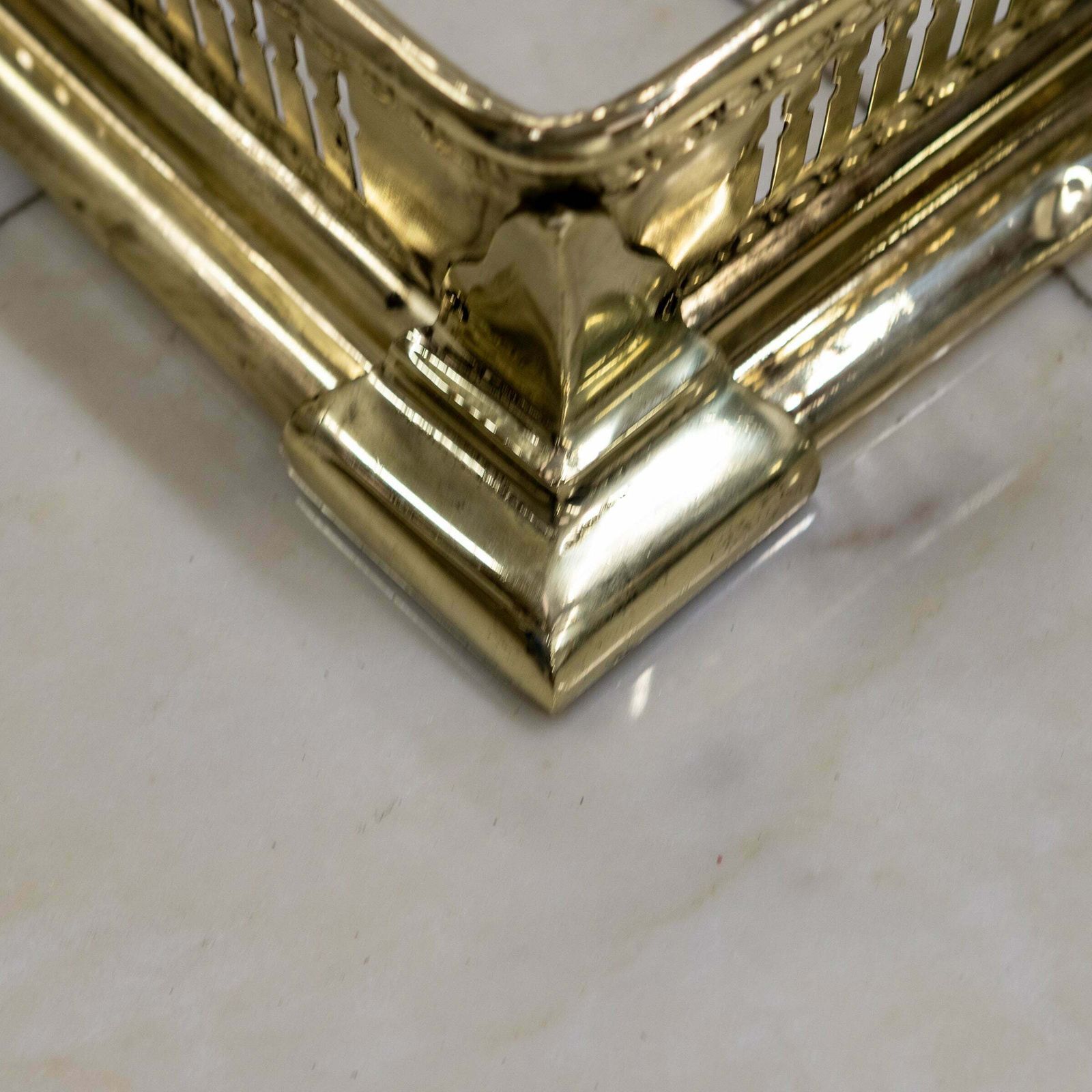 Antique Victorian Brass Fireplace Fender photo for sale