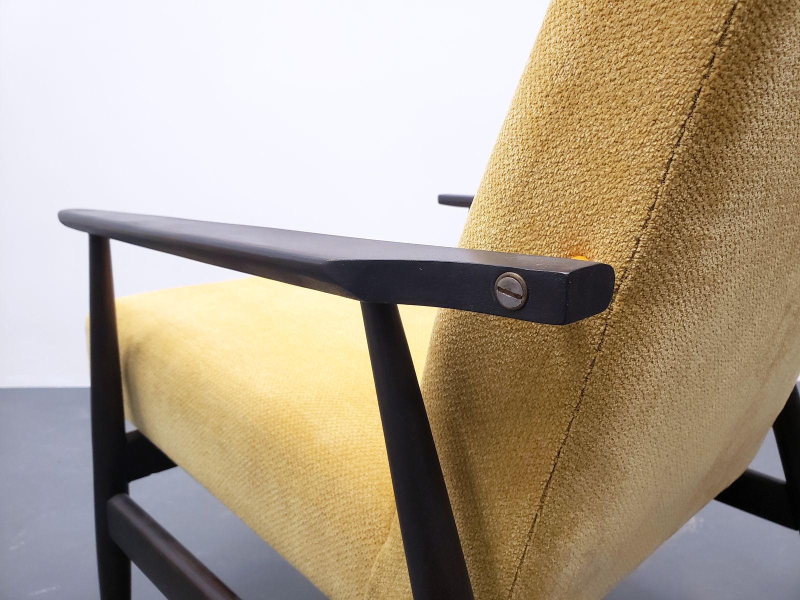 1960 Henryk Lis Mid Century Armchair In Yellow Velvet photo vintage