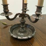 Old Silver Plated French Triple Bouillotte Desk Lamp photo Lighting