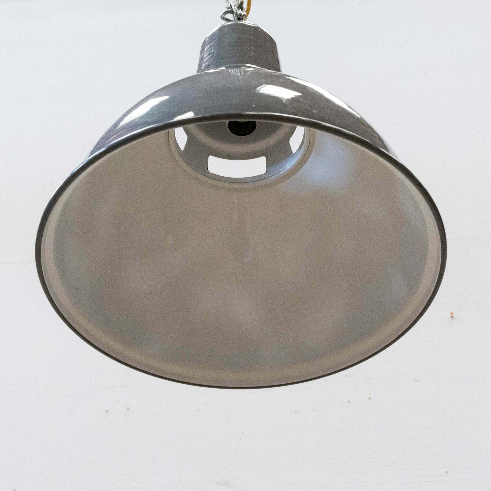 Reclaimed Large Vintage Grey Enamel Pendant Lights | 24 Available photo furniture