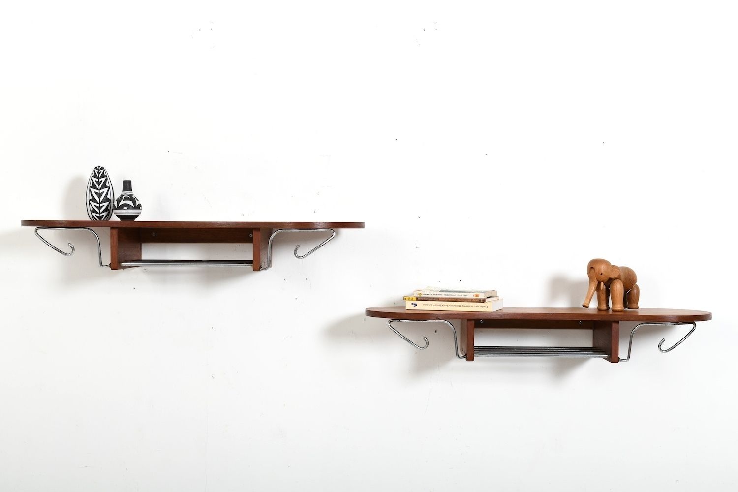Pair Of  Danish Coat Racks / Shelfes In Teak & Chrome