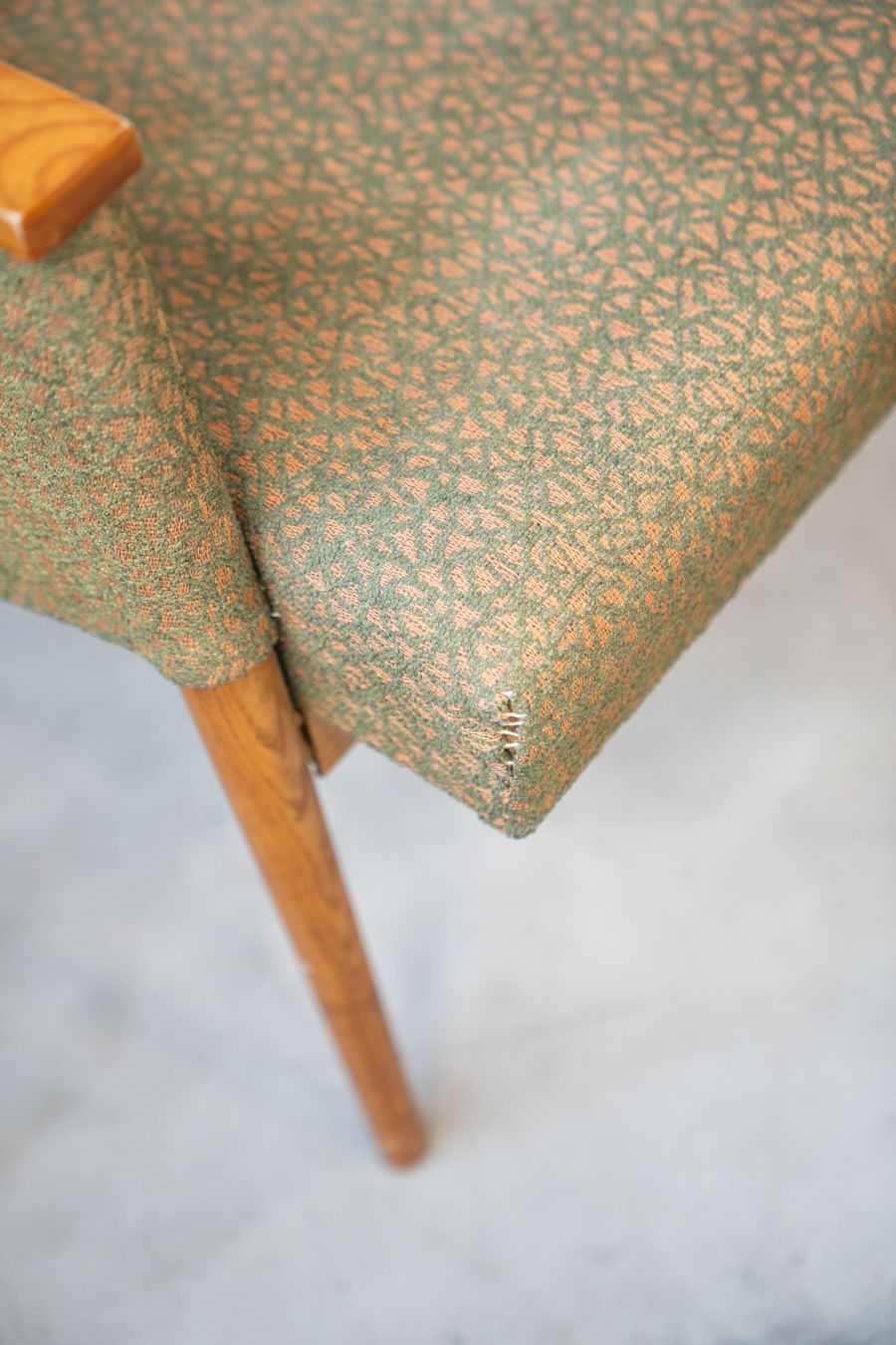 photo buy Pair Of Vintage Oak Armchairs And Embossed Fabric, With Certificate Of Authenticity Former Czechoslovakia, 1970s