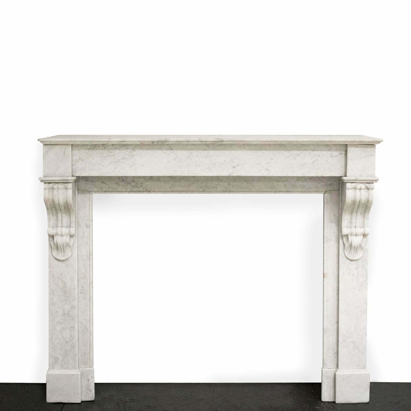 Antique 19th Century French Style Carved Marble Fireplace In Carrara Marble
