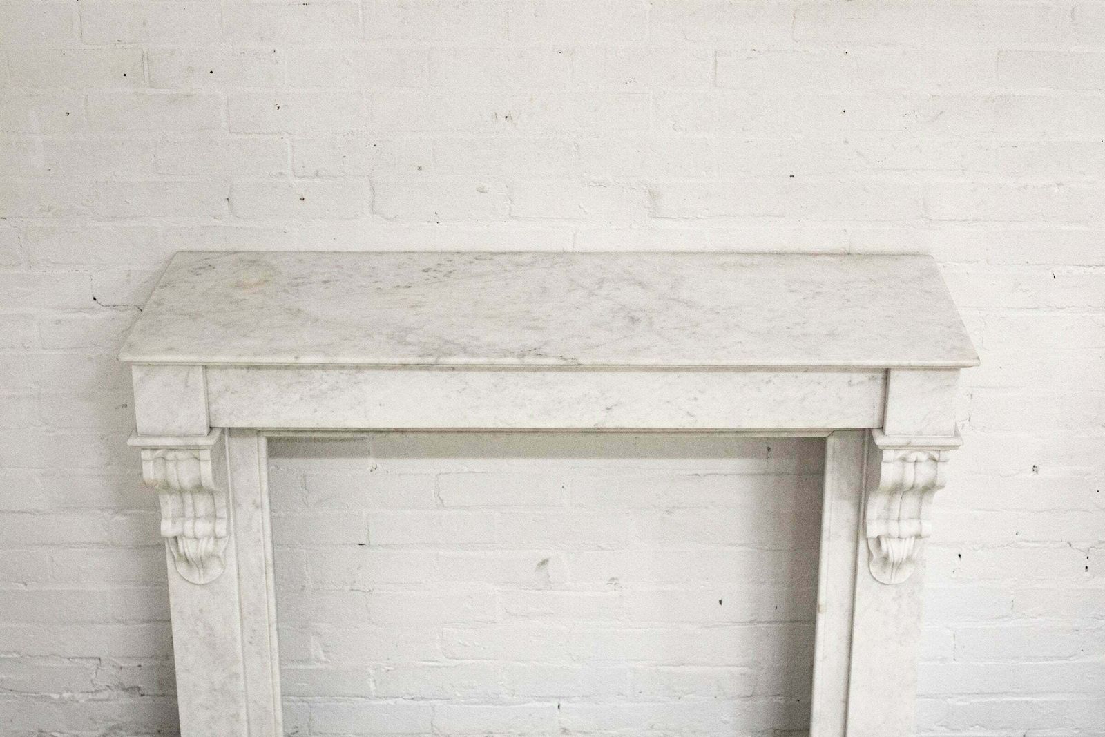 2800.0 Antique 19th Century French Style Carved Marble Fireplace In Carrara Marble photo