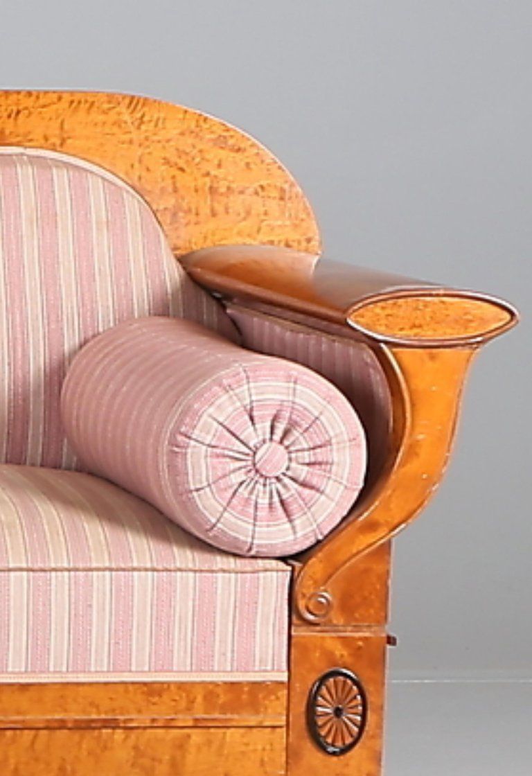 Biedermeier Sofa Couch Honey Color, 3 4 Seat, Empire Swedish Late 19th Century Golden Birch Fully Sprung photo for sale