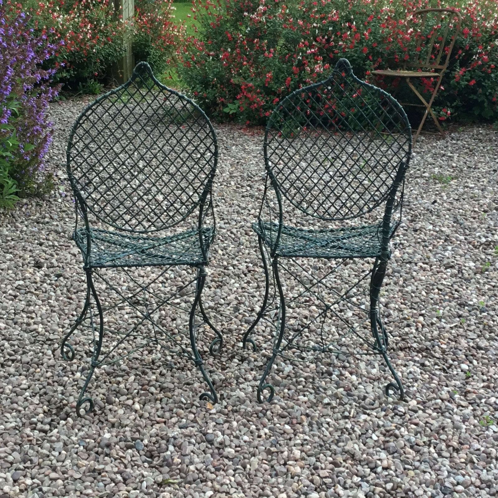 Fabulous Pair Of Antique Early English Wirework Garden/Conservatory Chairs. photo Garden Furniture