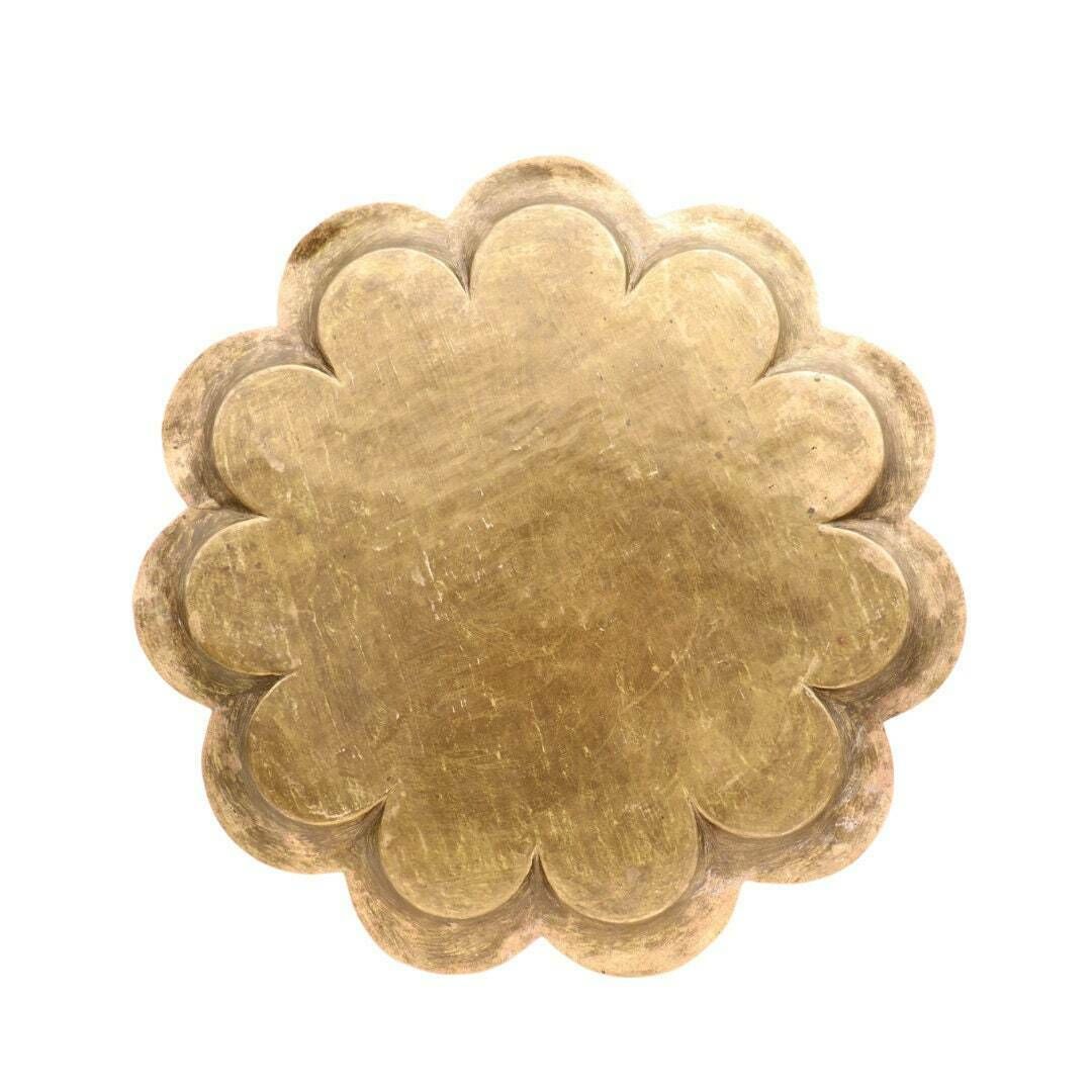 Large Antique Indian Hand Engraved Brass Tray With Figural And Foliate Decoration And Scalloped Edges Diameter 16 '' photo vintage