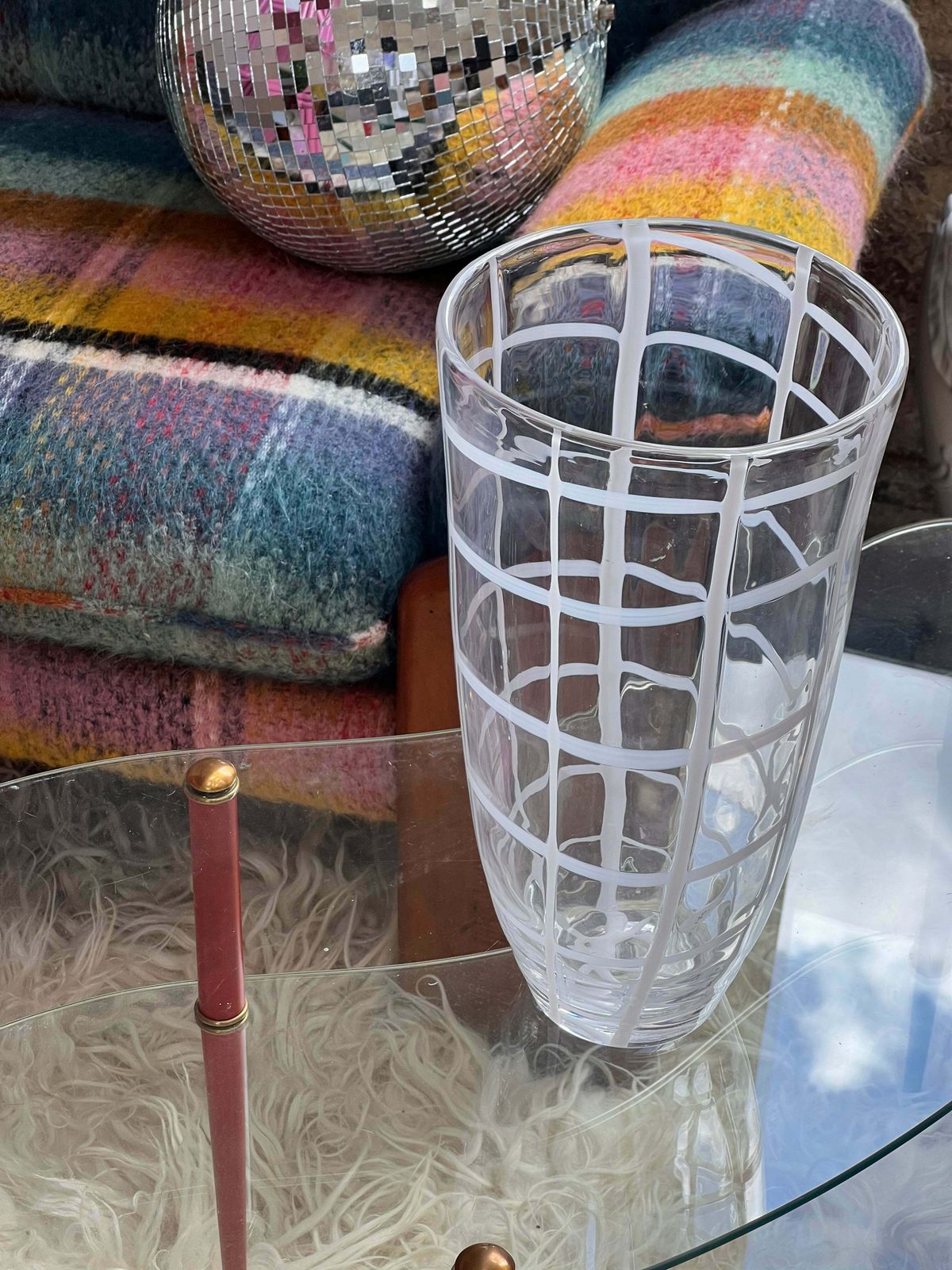Large Mazzega Murano Check Glass Vase By Carlo Nason C.1970 photo vintage