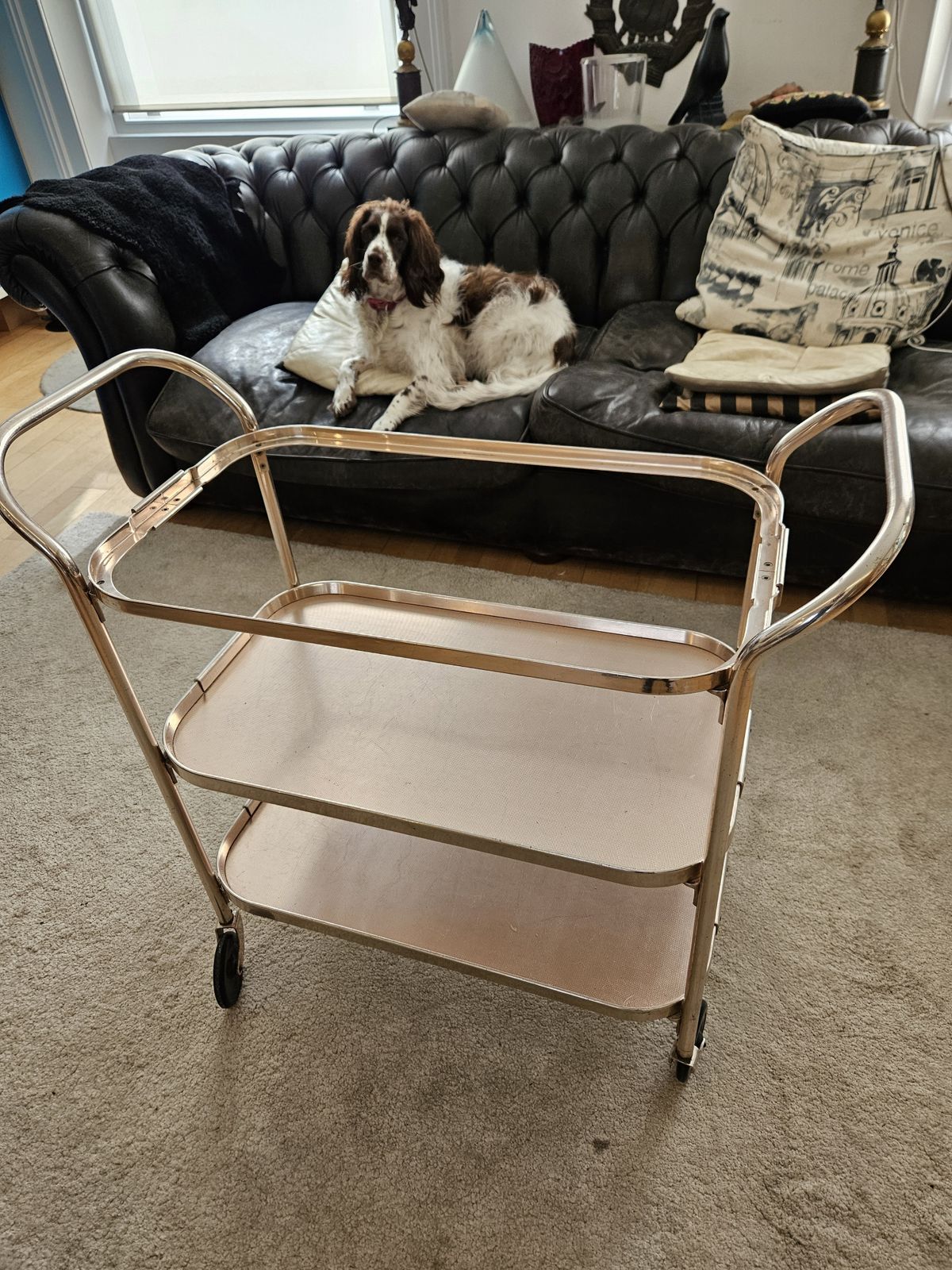 Vintage Pink Anodised Trolley | Plyware | 3 Shelves | Lift Out Upper Section | Excellent photo Furniture