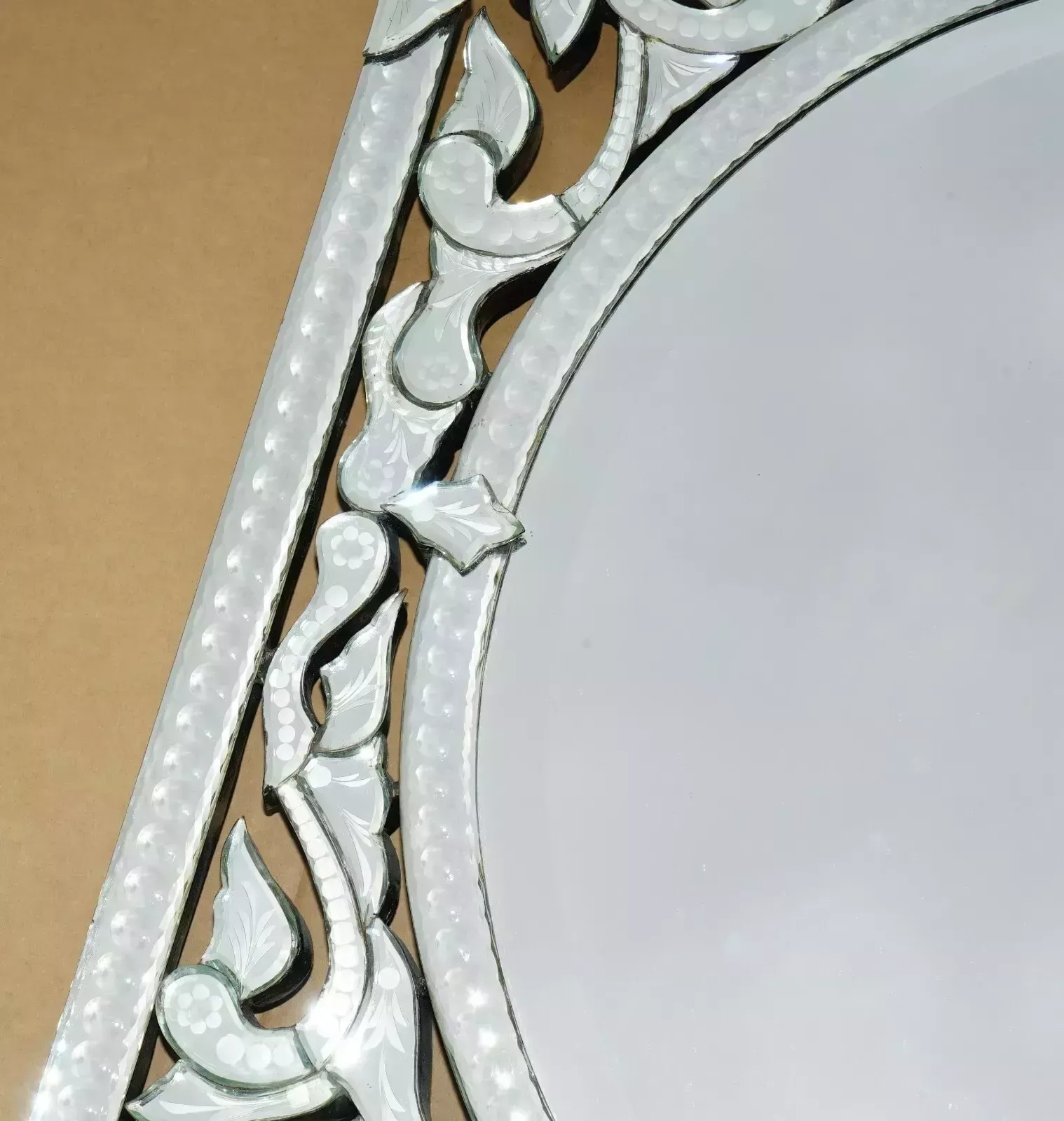 photo for sale Stunning Antique Circa 1930's Venetian Trumeau Etched Fret Work Wall Mirror