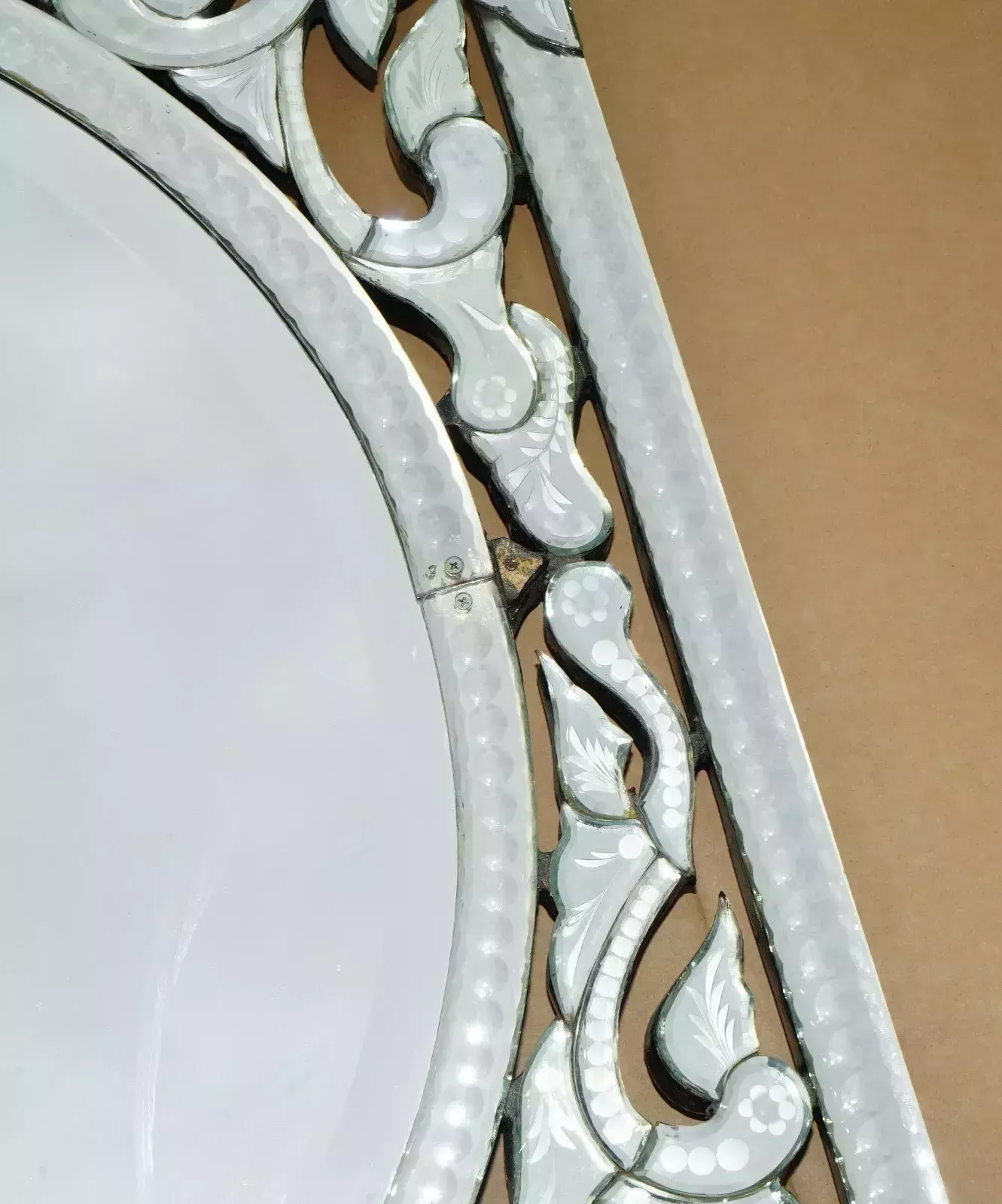 2850.0 Stunning Antique Circa 1930's Venetian Trumeau Etched Fret Work Wall Mirror photo