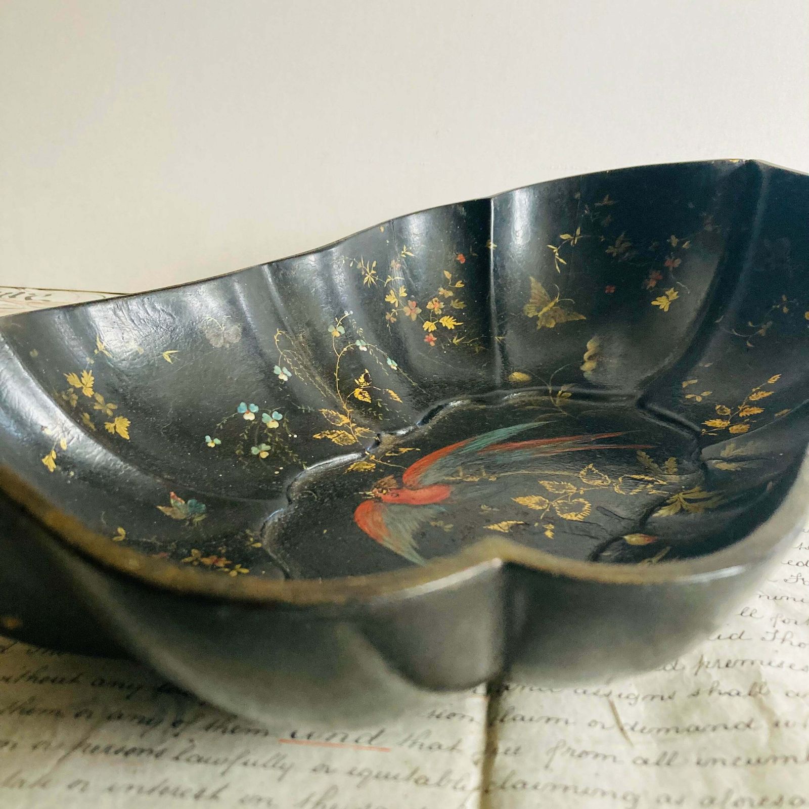 Antique Chinoiserie Papier Mache Bowl photo 150.0