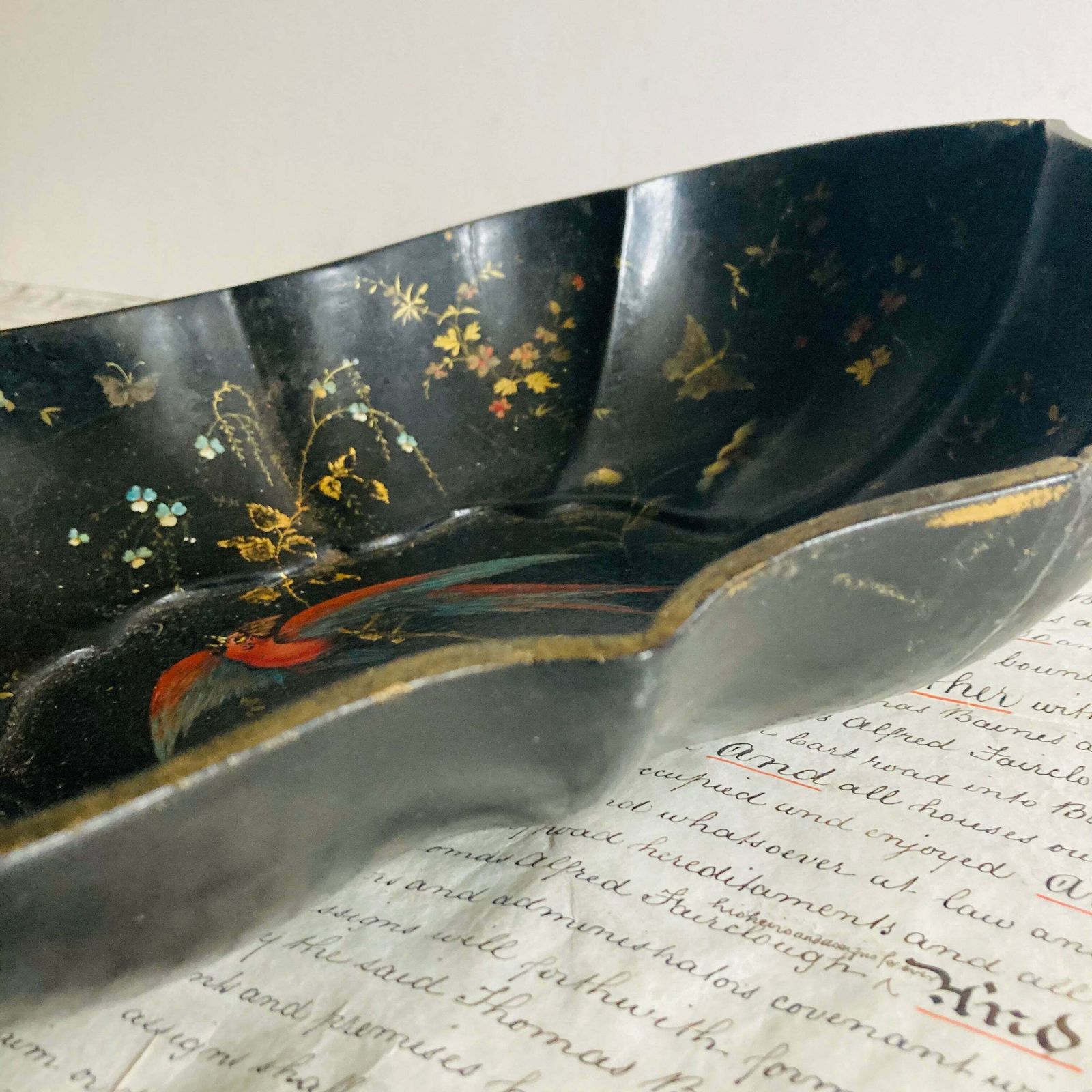 Antique Chinoiserie Papier Mache Bowl photo vinterior