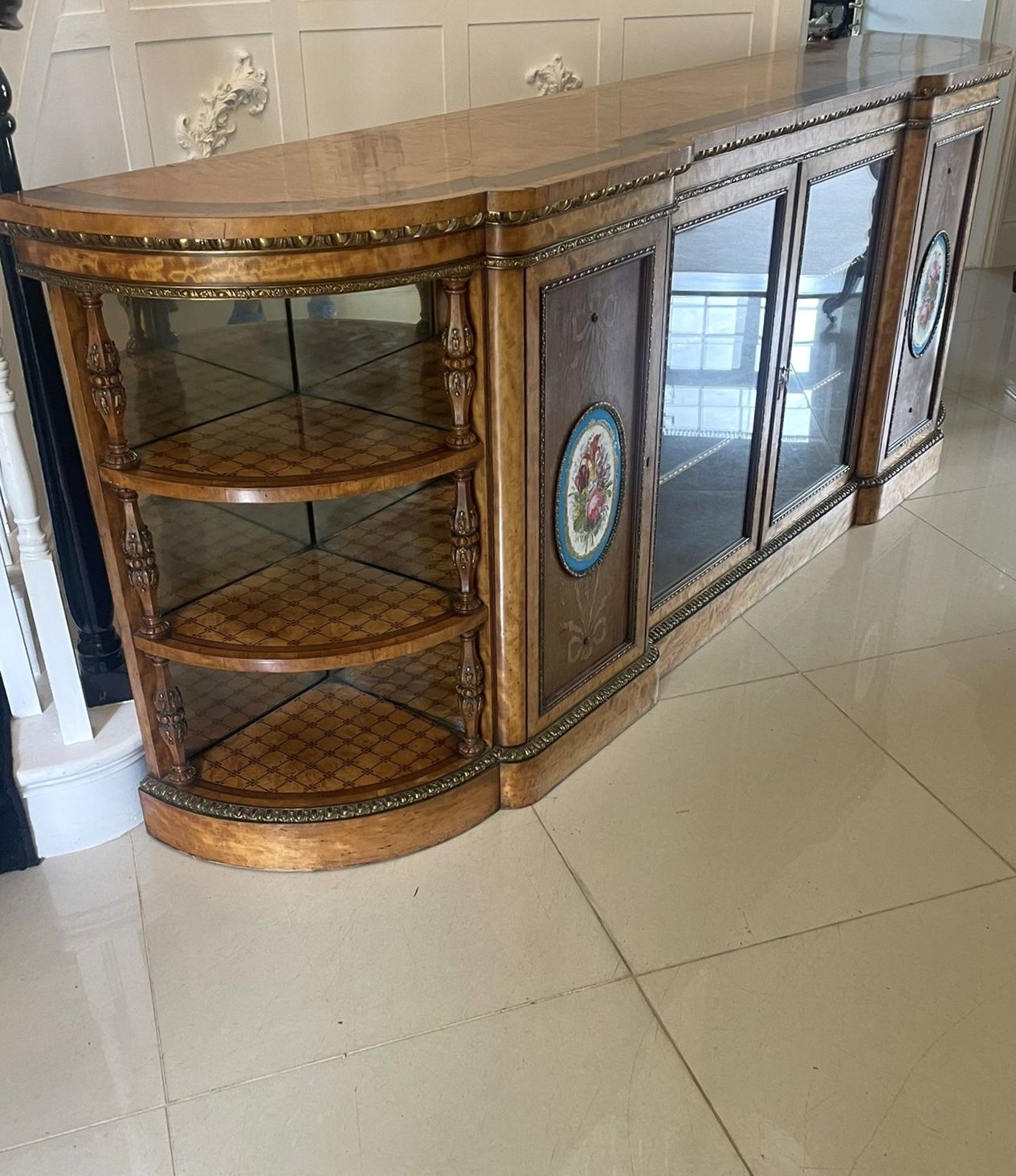 photo furniture Magnificent Exhibition Quality Antique Extra Large Satinwood Inlaid And Ormolu Mounted Credenza