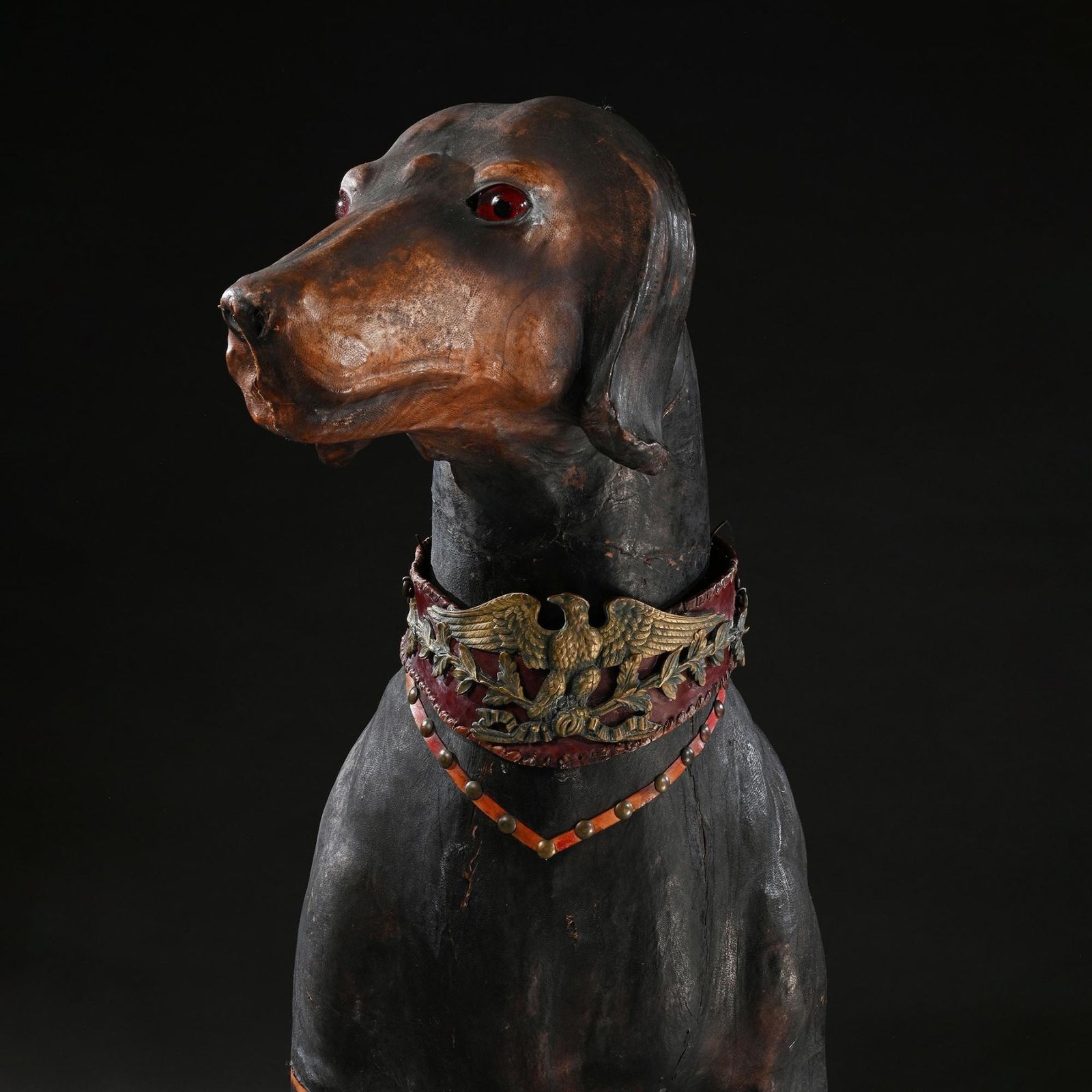 An Extraordinary Huge French Leather Model Of A Doberman Pinscher Dog Wearing Elaborate Collar With Ormolu Mounts And Harnesses photo 8850.0