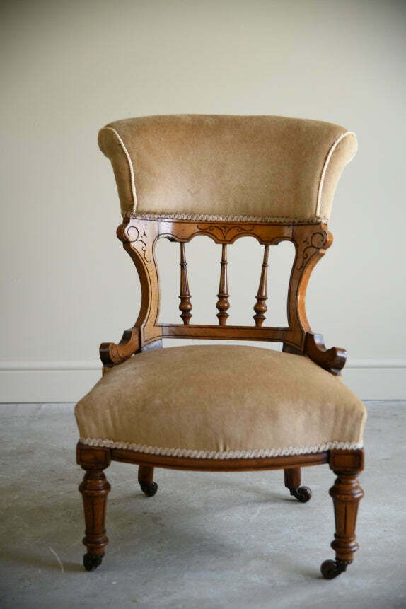 Victorian Upholstered Oak Occasional Chair photo 295.0