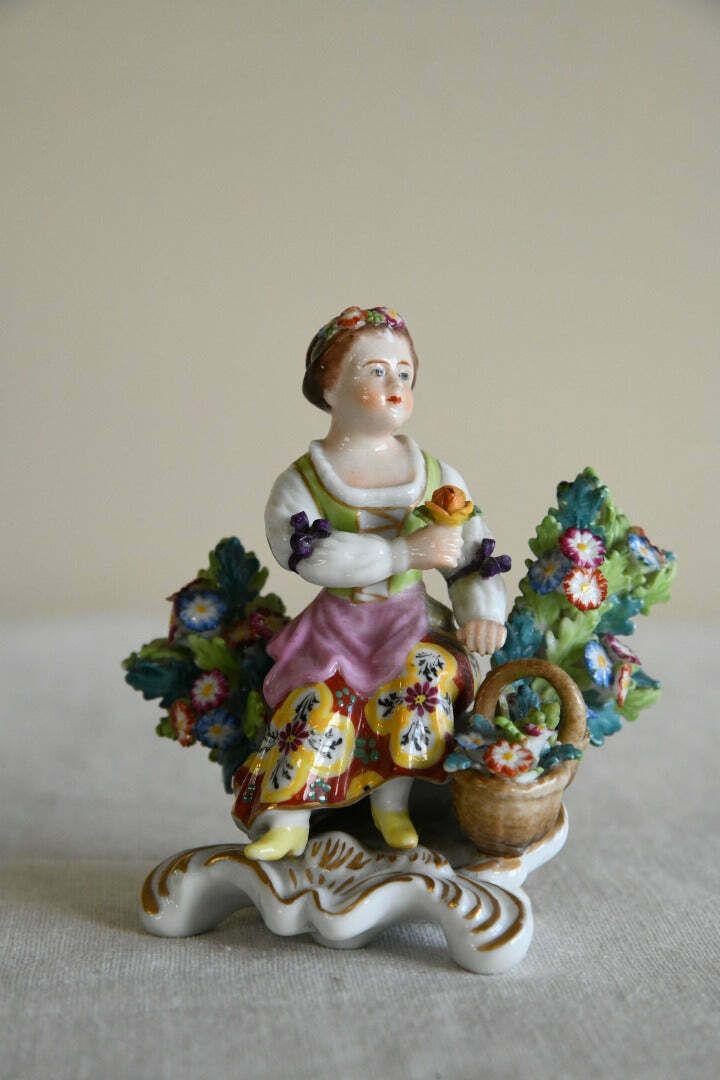 Ornament Girl And Basket Of Flowers