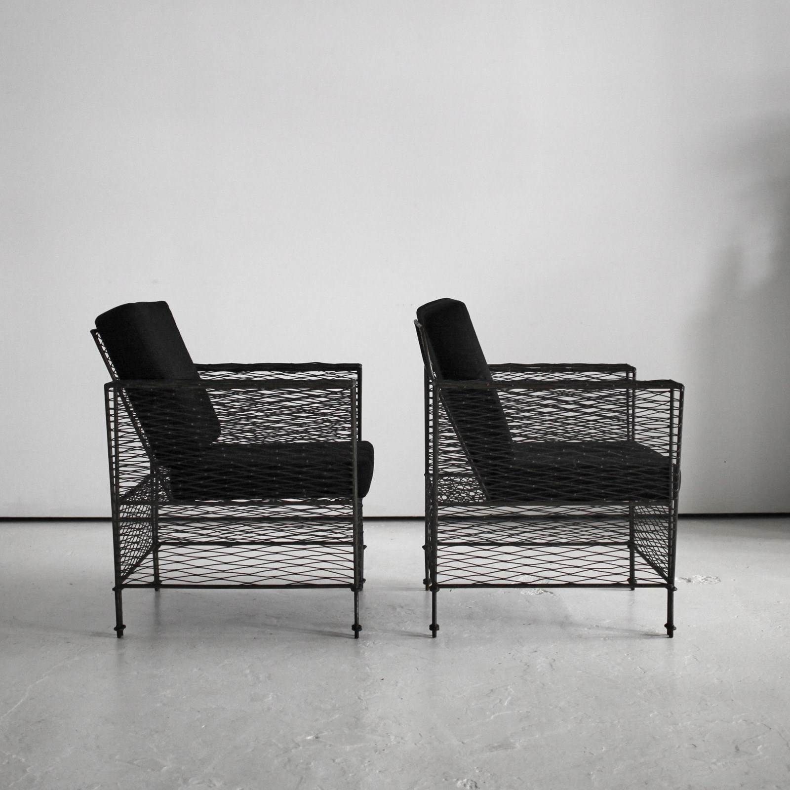 Pair Of French Modernist Metal Upholstered Armchairs photo for sale