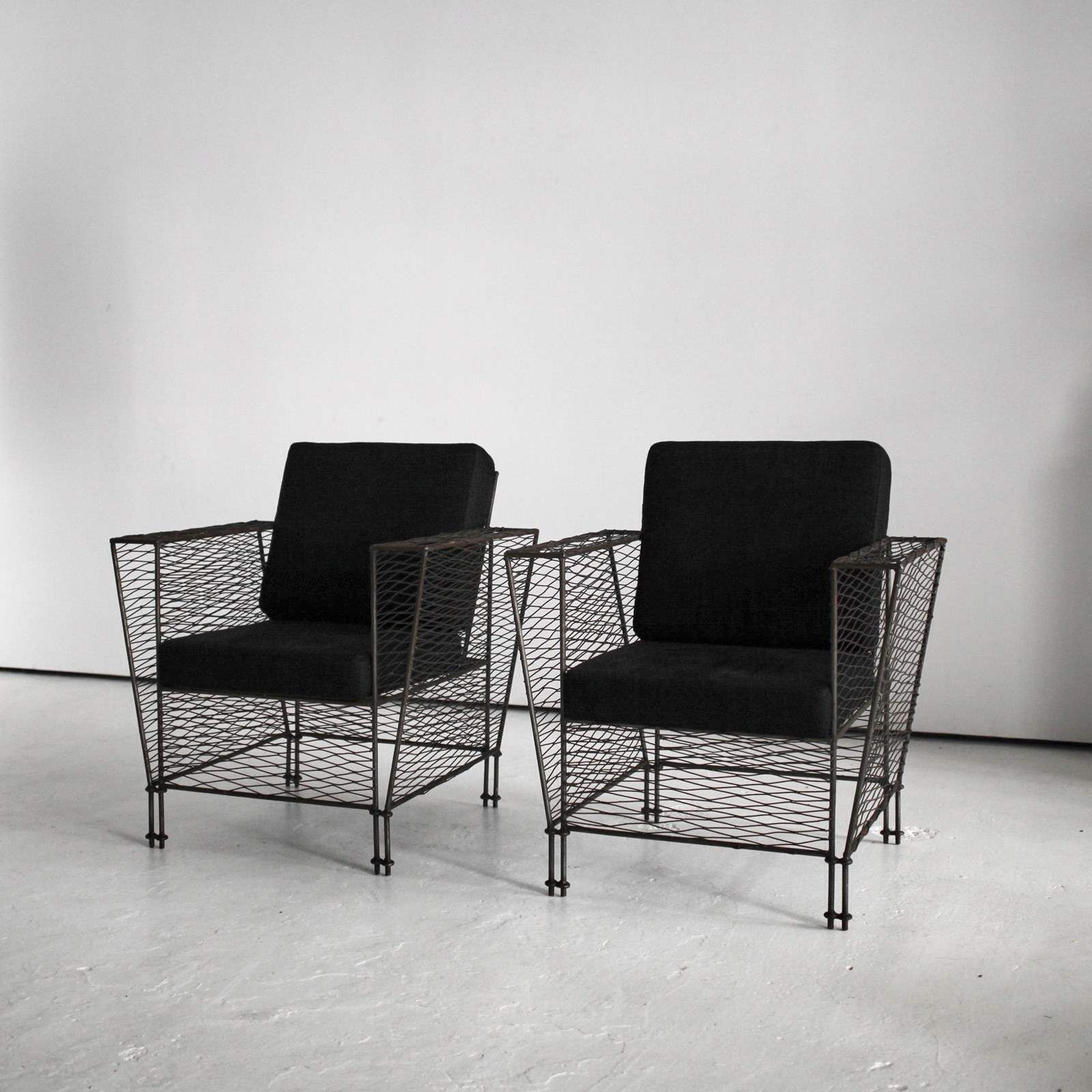 Pair Of French Modernist Metal Upholstered Armchairs photo vinterior