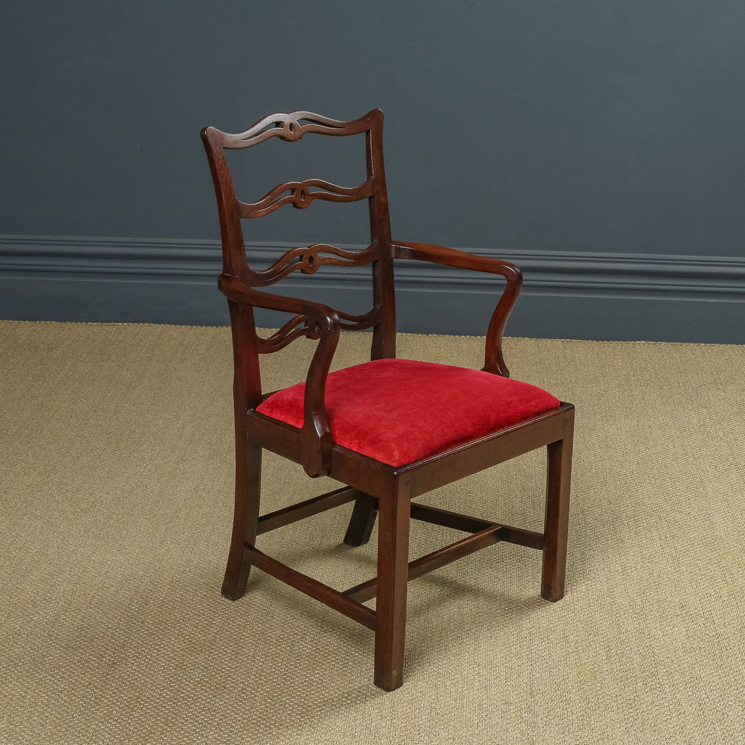 English Georgian Chippendale Ribbon Back Mahogany Dining  / Occasional Armchair / Carver Chair (Circa 1800) photo for sale