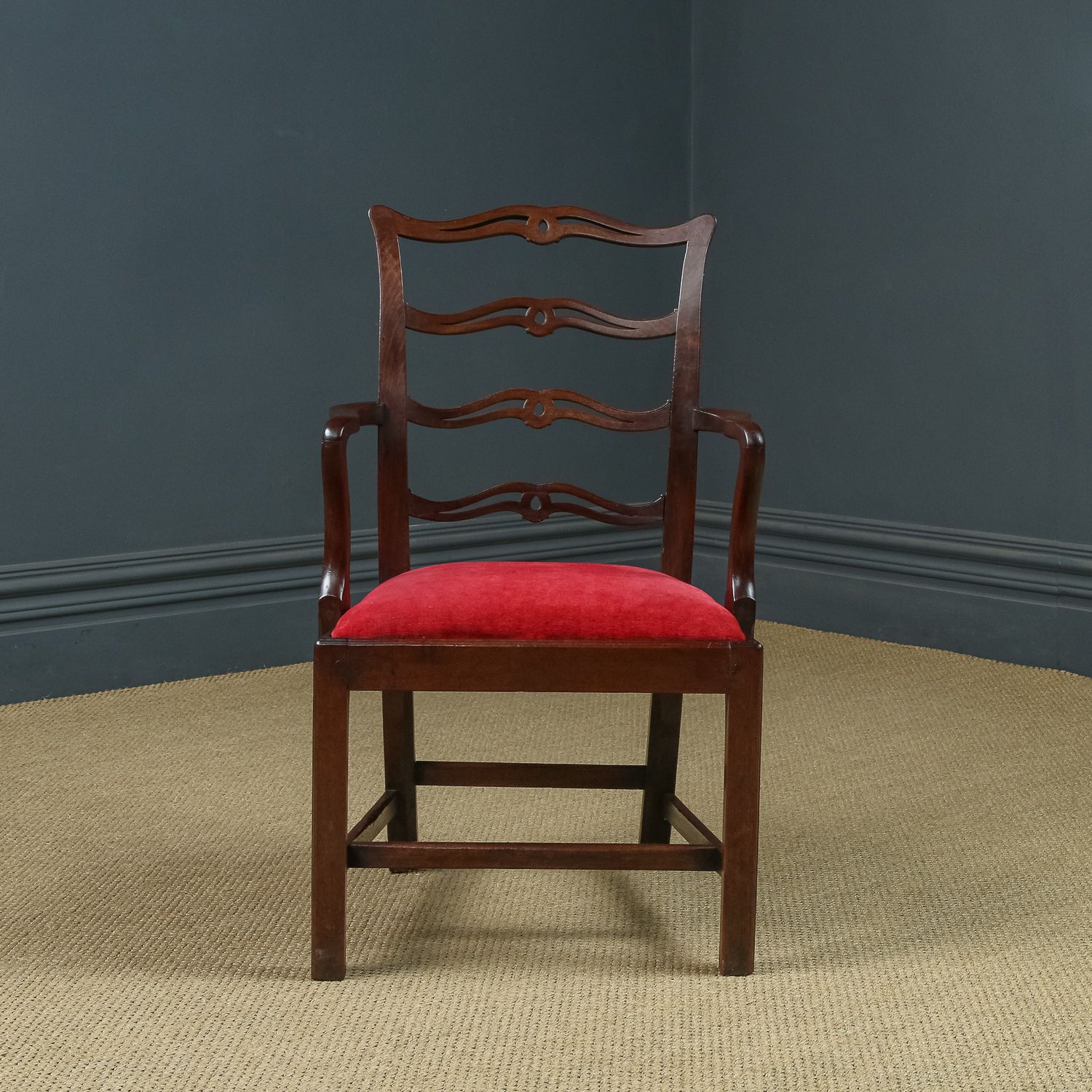 English Georgian Chippendale Ribbon Back Mahogany Dining  / Occasional Armchair / Carver Chair (Circa 1800)