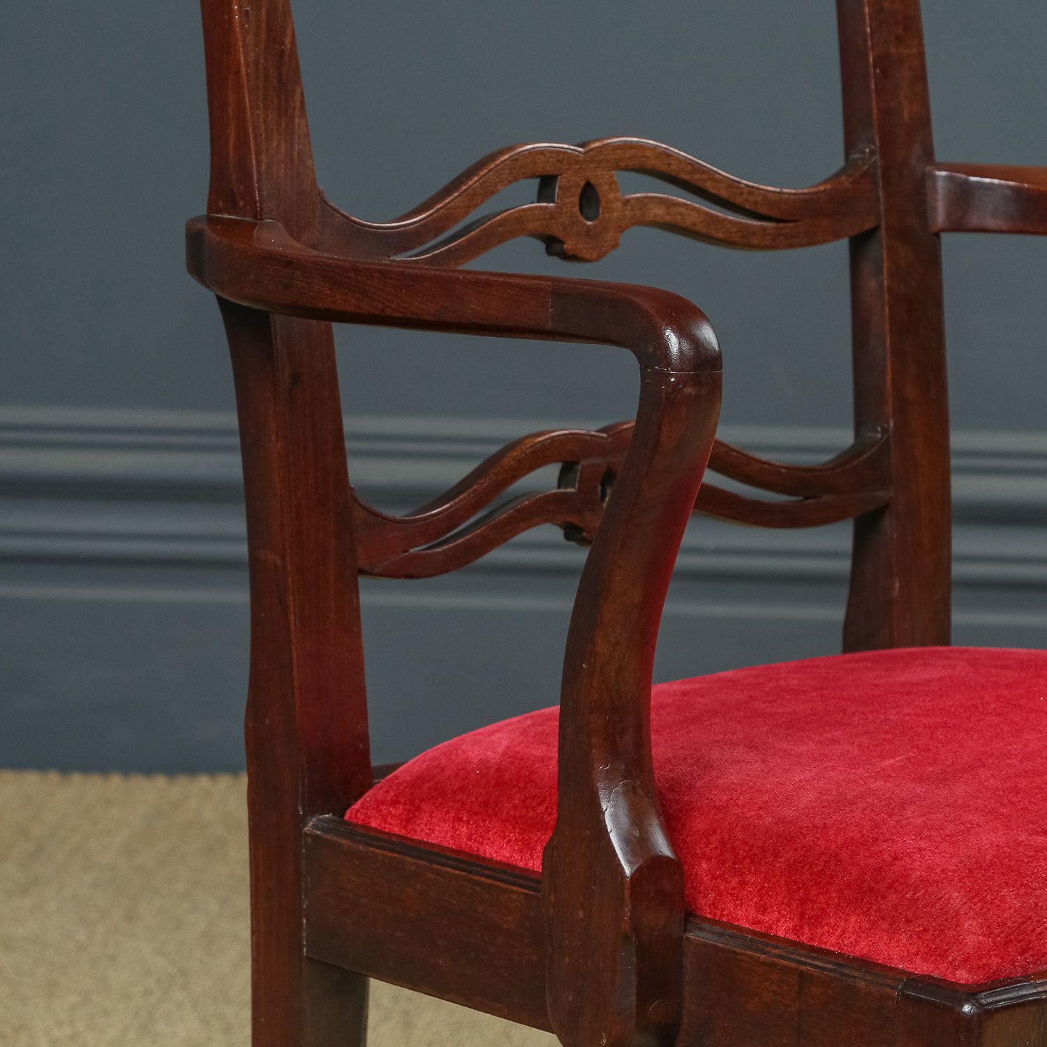 English Georgian Chippendale Ribbon Back Mahogany Dining  / Occasional Armchair / Carver Chair (Circa 1800) photo 695.0