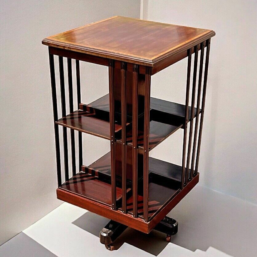 Edwardian Inlaid Mahogany Revolving Bookcase
