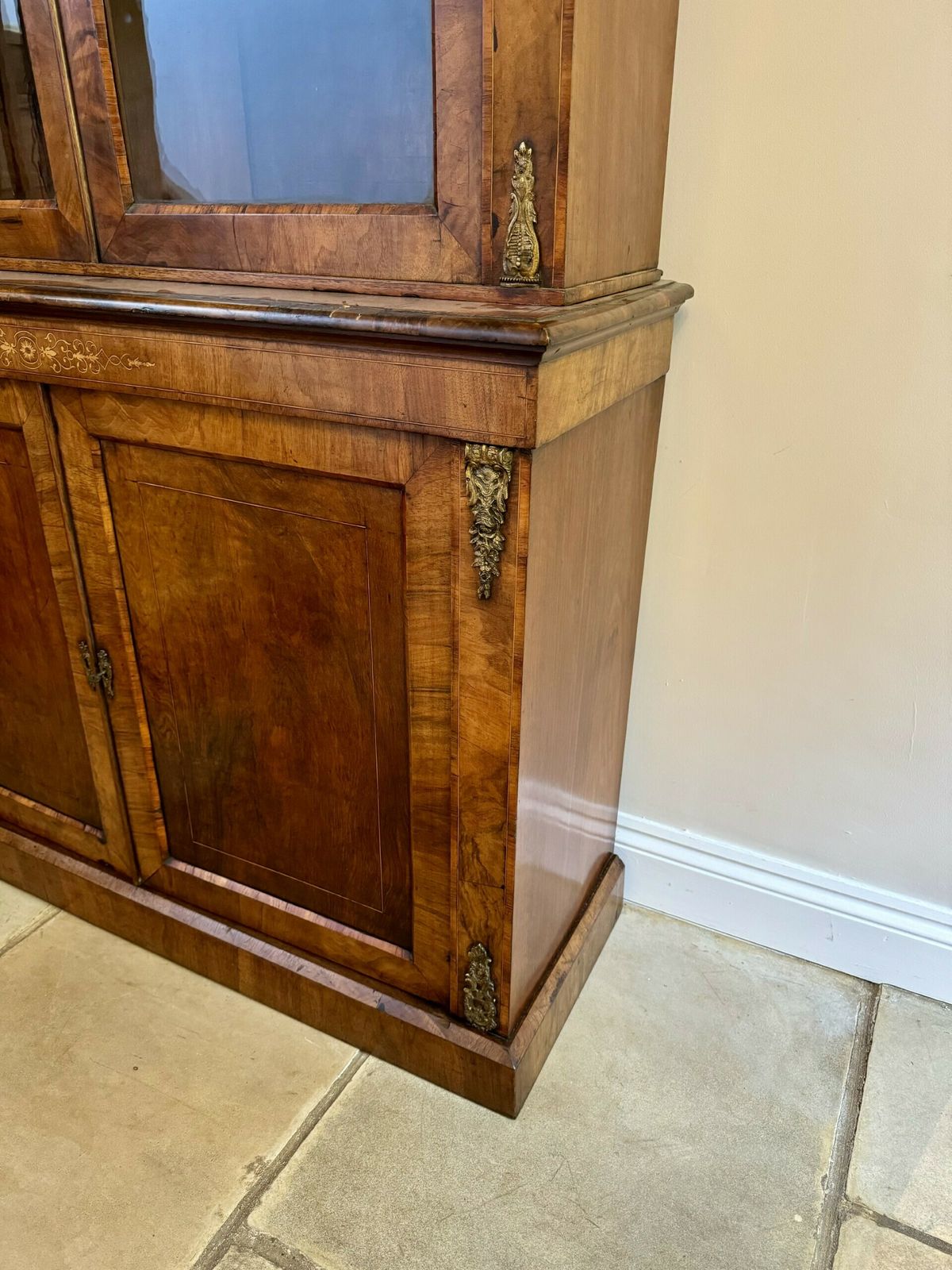 Fantastic Victorian Quality Burr Walnut Inlaid Bookcase Cabinet photo 3485.0