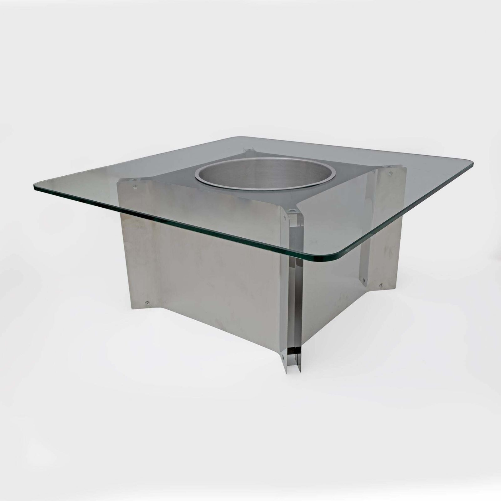 Michel Boyer Style Mid Century Modern French Steel And Glass Coffee Table, 1970s photo Furniture