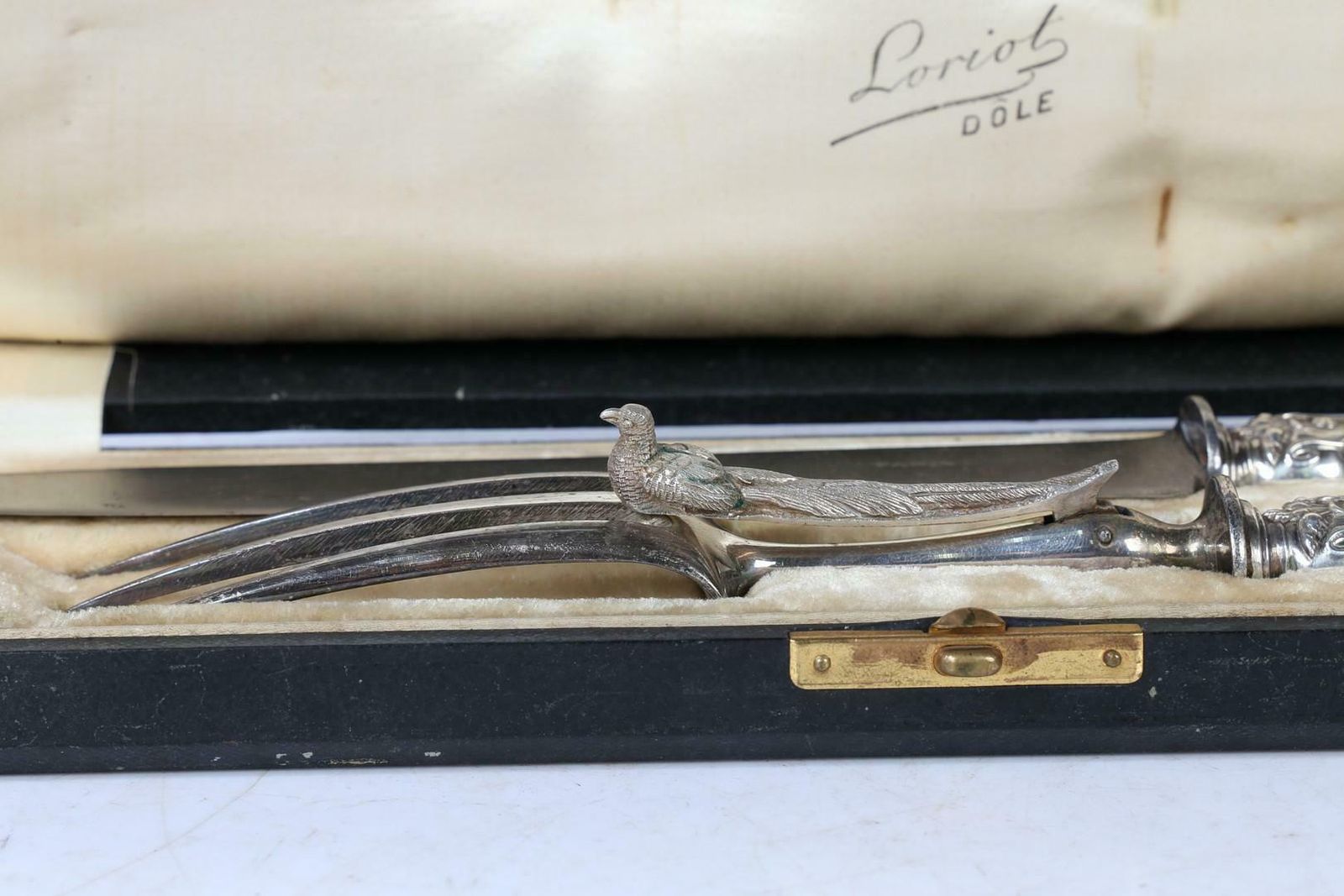 French Silver Carving Knife Exclusive Royal Cutlery Sterling Silver Fork & Knife photo for sale
