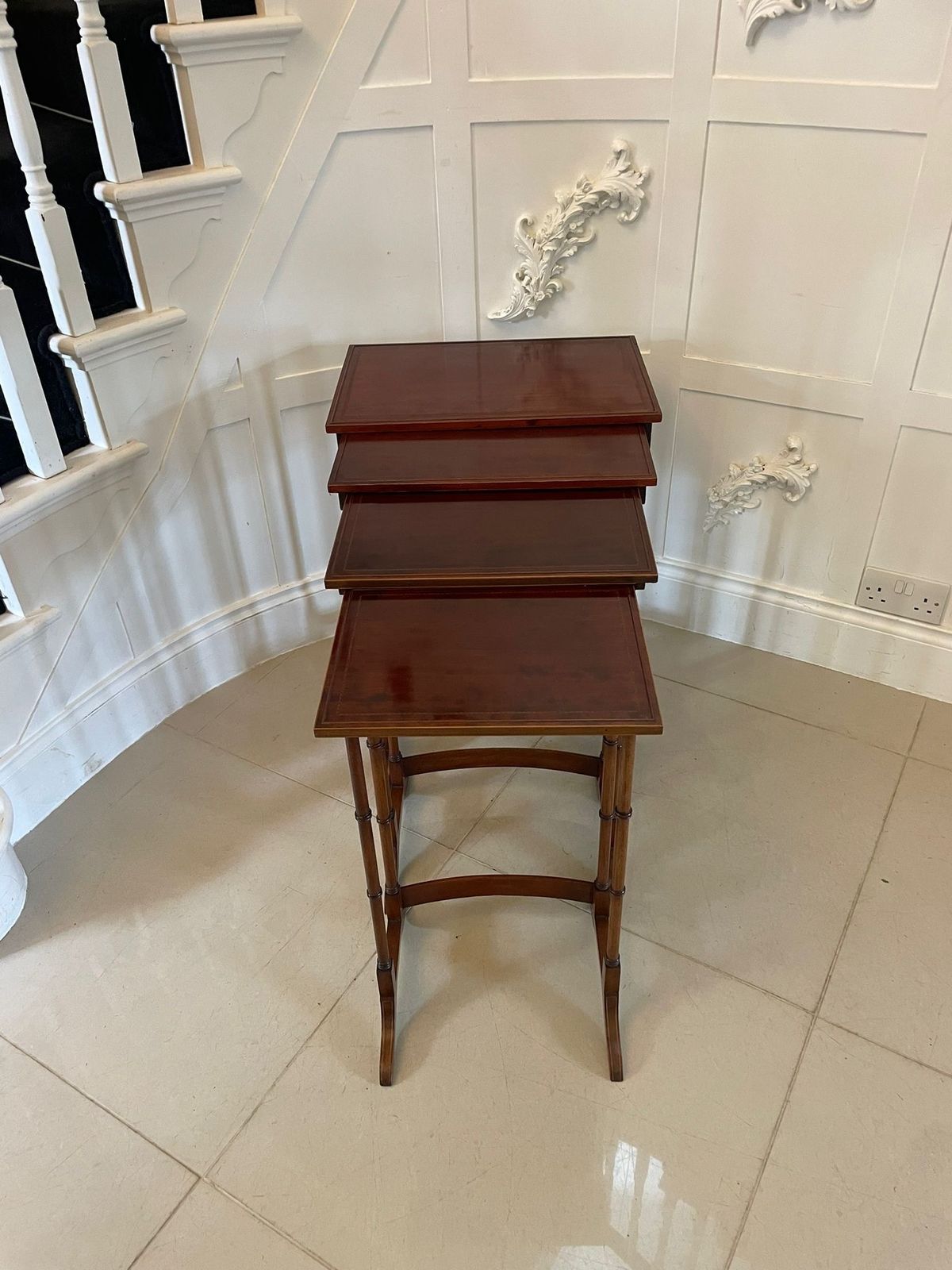 Superb Quality Antique Early 20th Century Mahogany Inlaid Quartetto Nest Of Tables photo 1445.0