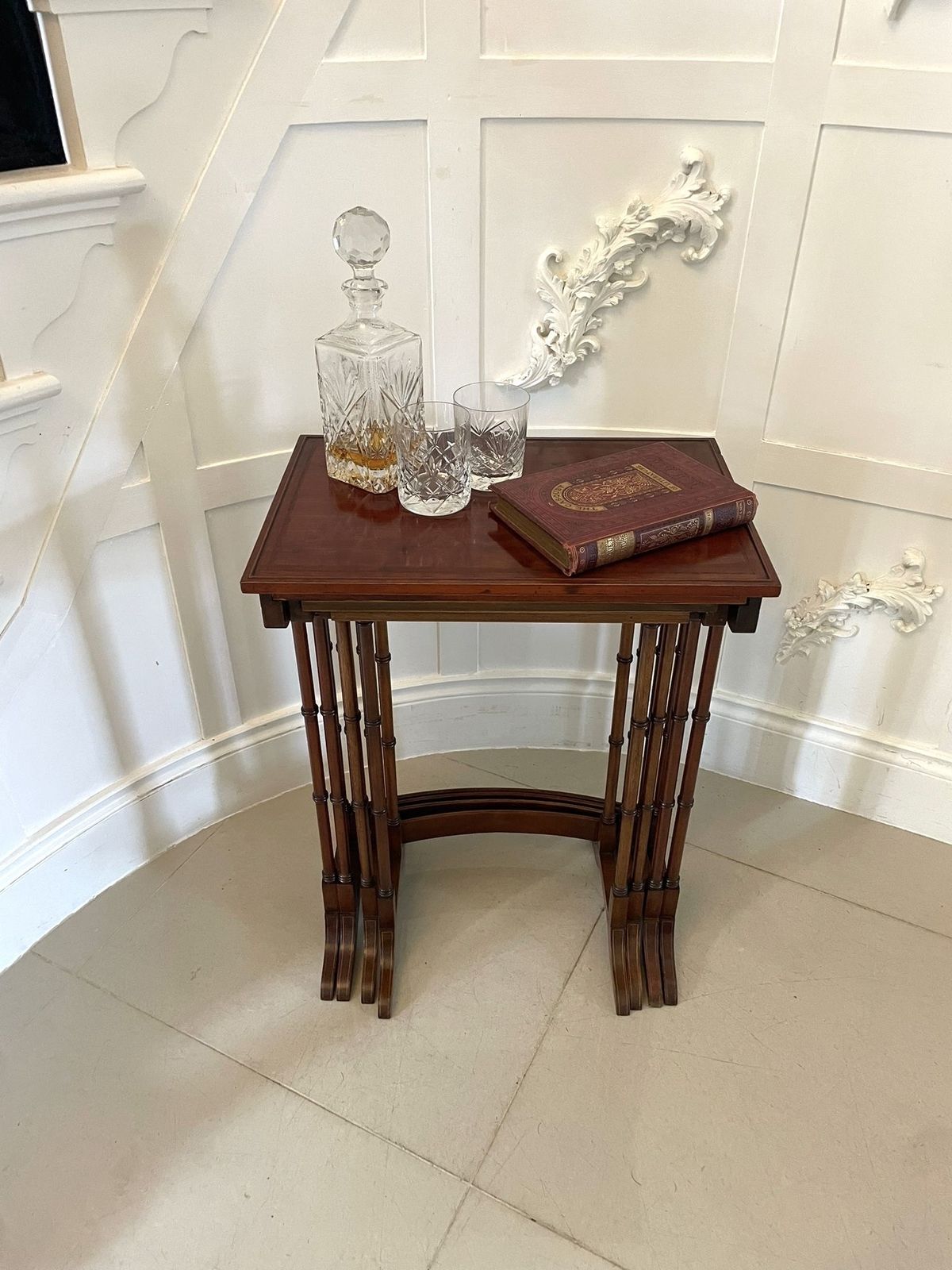 Superb Quality Antique Early 20th Century Mahogany Inlaid Quartetto Nest Of Tables photo vintage