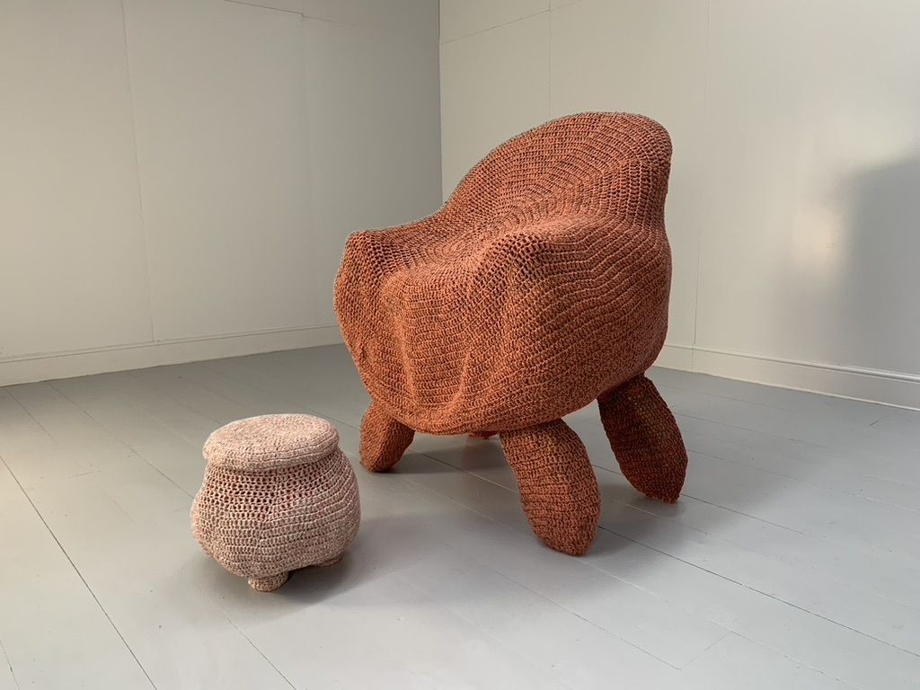 Jordyn Rachel Gardiner “Udder” Armchair & Stool – In Crochet Cotton Yarn photo for sale