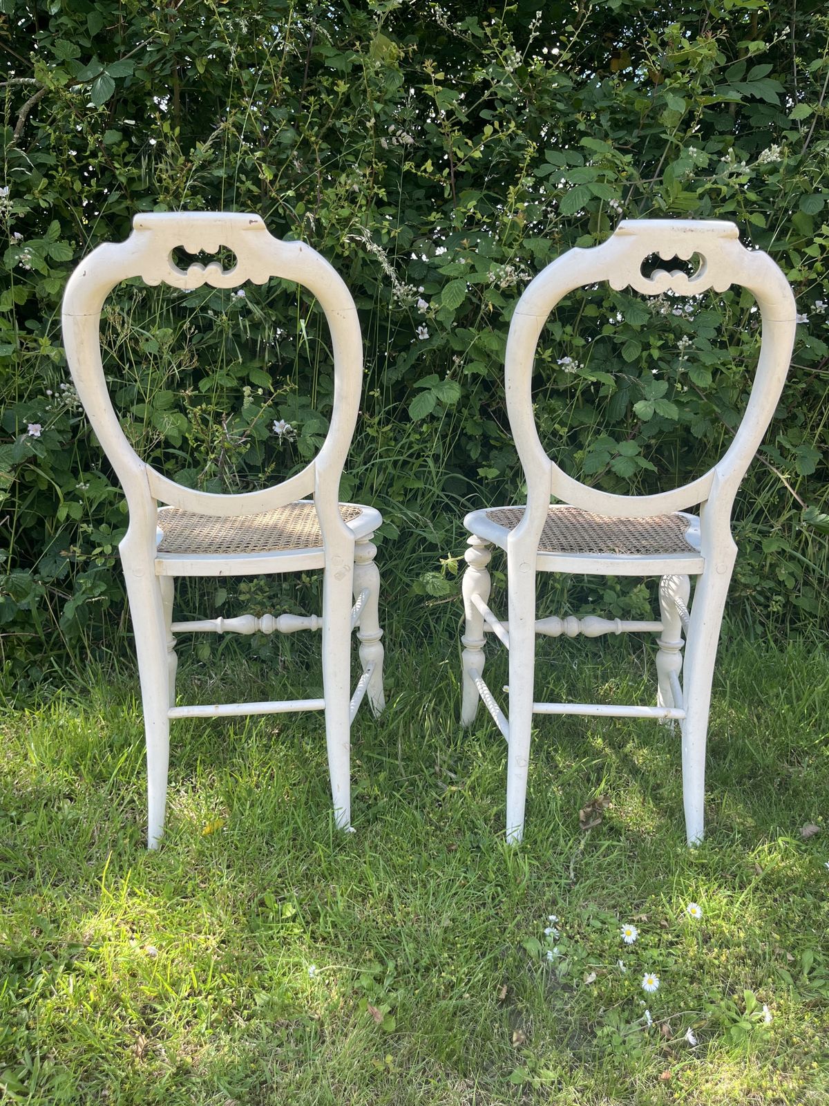 Pair Of Pretty White Painted 19th Century Chairs With Cane  Seats photo vinterior