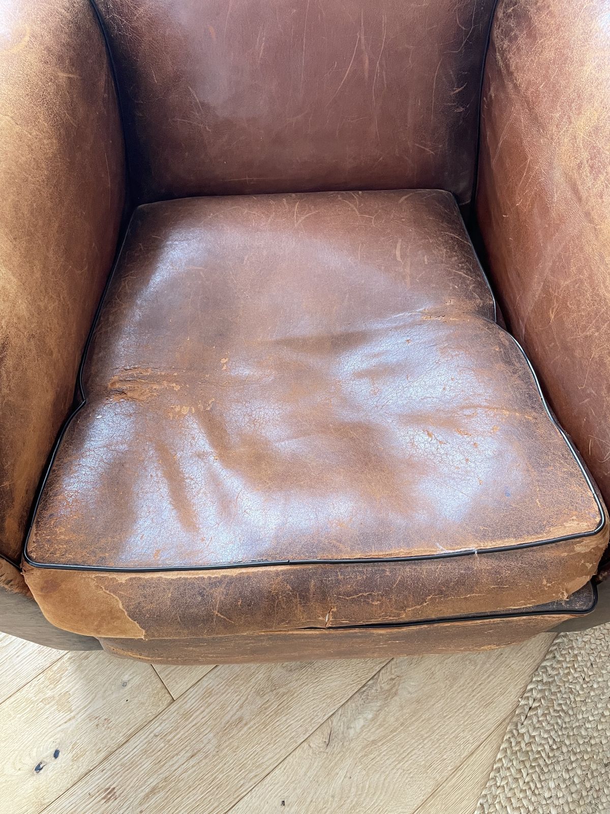 500.0 Pair Of French Brown Leather Club Chairs Circa 1920 30 Original Condition photo