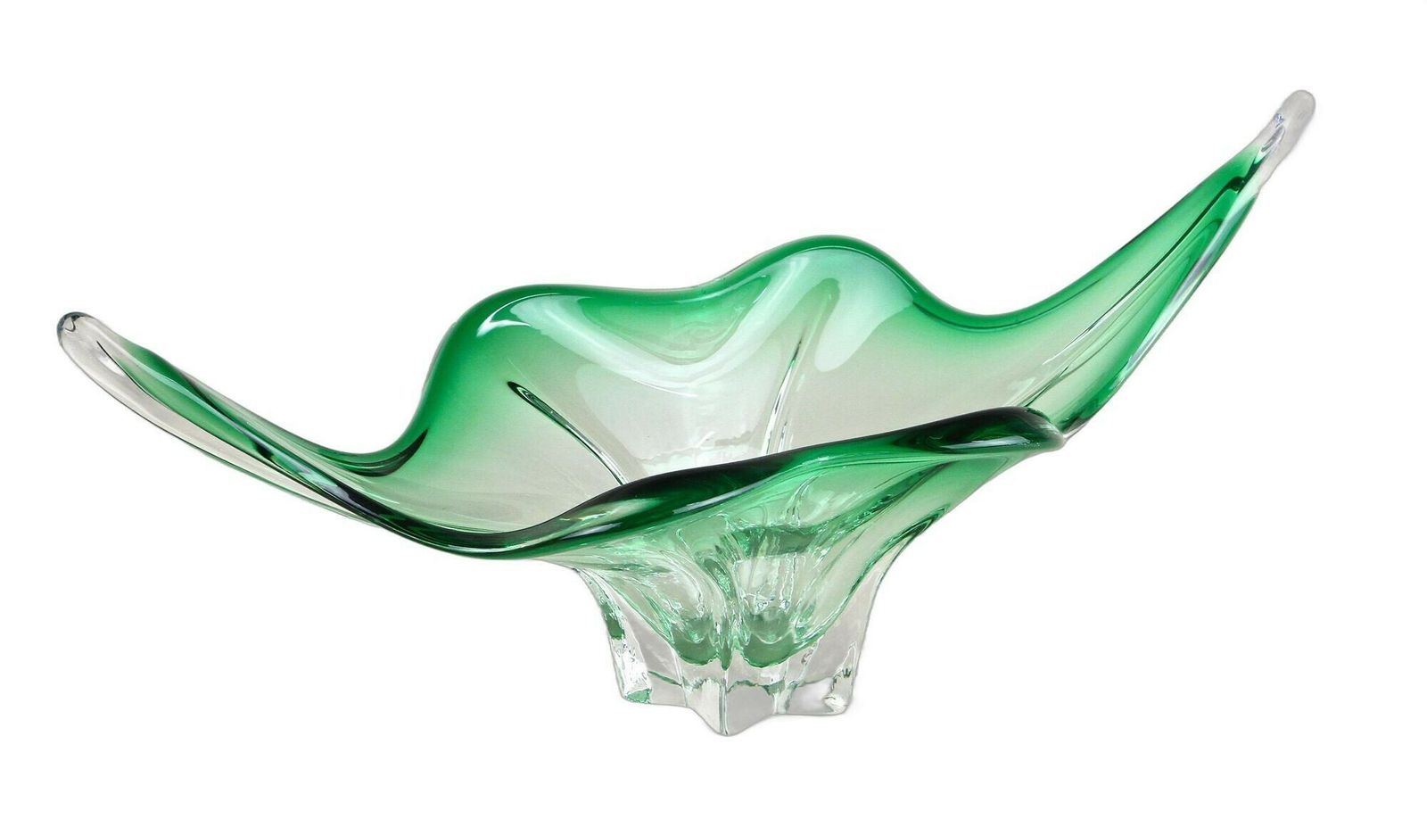 Mid Century Modern Murano Glass Bowl, Green/ Clear Tones   Italy Ca. 1960