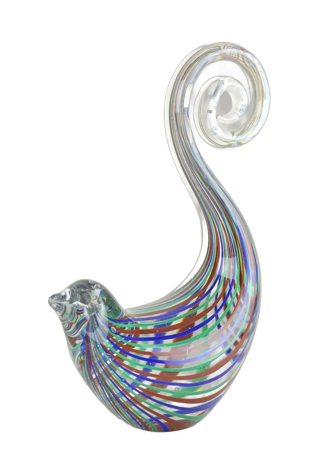 Striped Murano Glass Bird Sculpture, Mid Century Murano Glass Art, It Ca. 1970